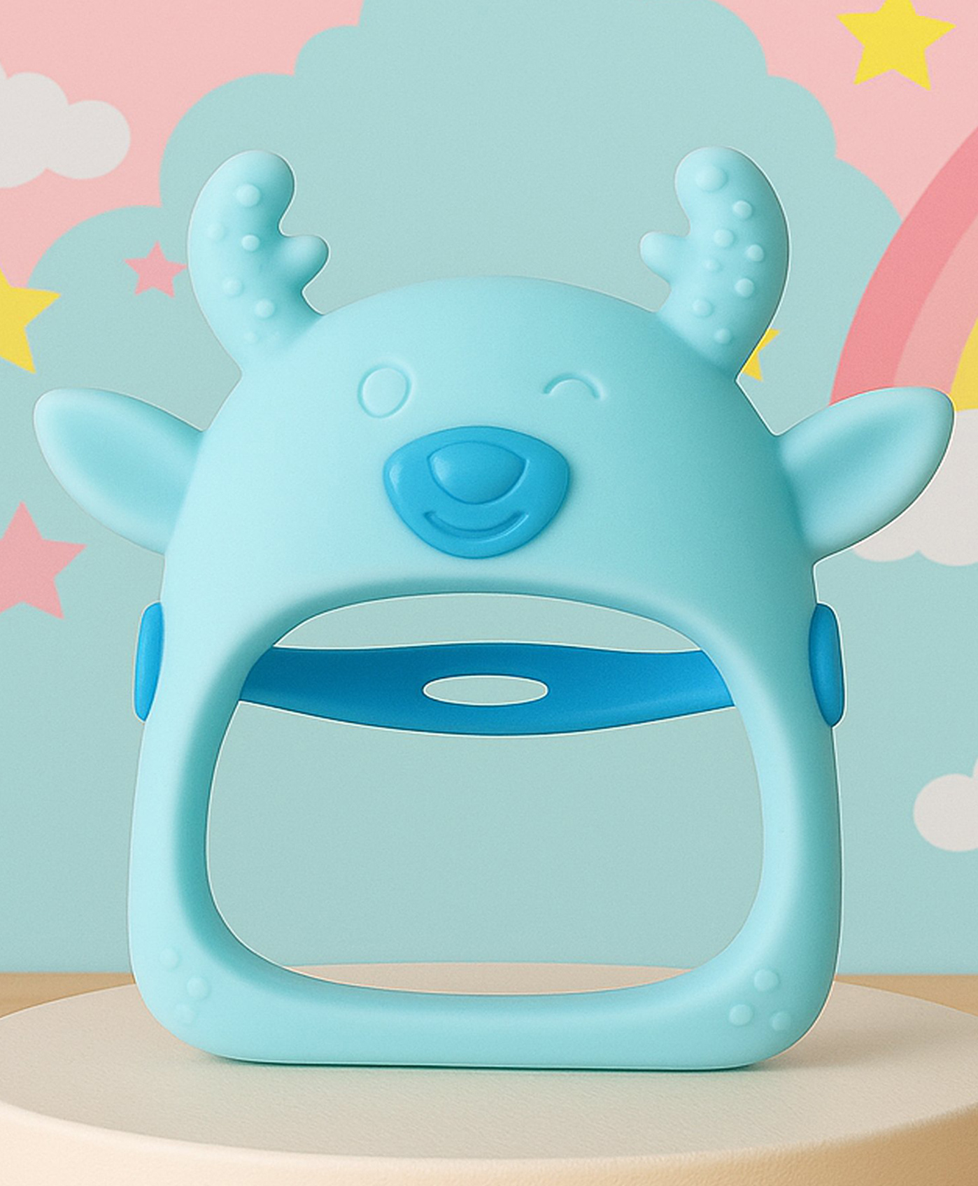 The Cheeky Kidzz Baby Soft Silicone Glove Cartoon Ear Shape Anti Drop Chewing Soothing Mitten Teethers Hand Pacifier Teething BPA Free (BLUE)-picture-10