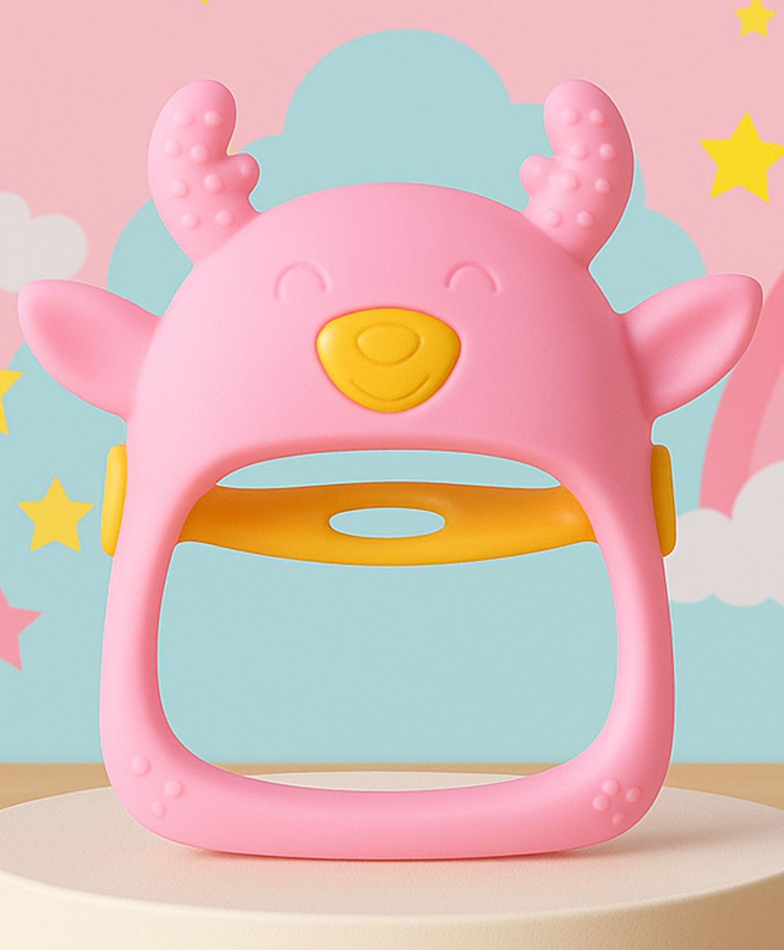 The Cheeky Kidzz Baby Soft Silicone Glove Cartoon Ear Shape Anti Drop Chewing Soothing Mitten Teethers Hand Pacifier Teething BPA Free (PINK)-image-29