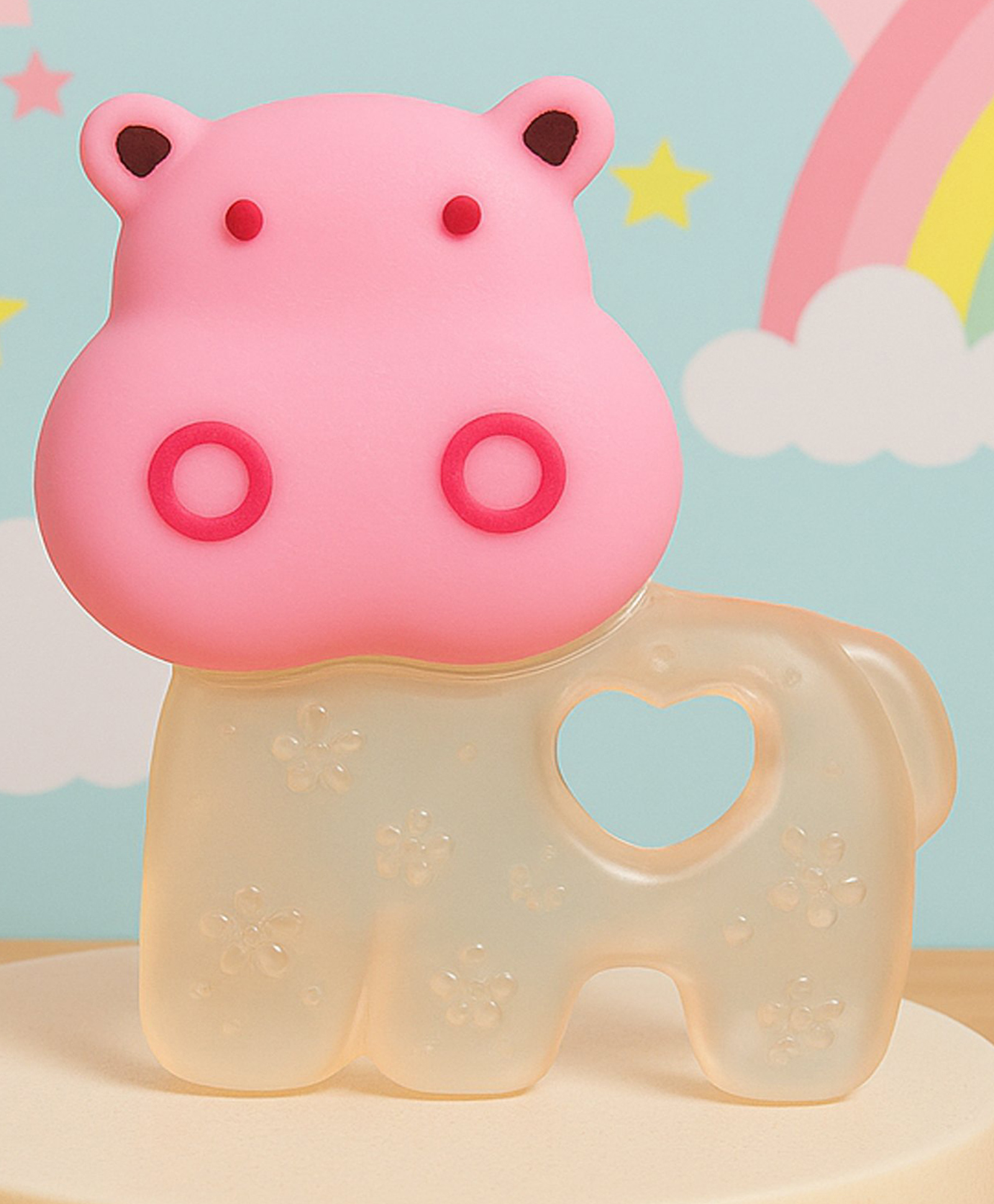 The Cheeky Kidzz Baby Water Filled Cooling Teething Cute Hippo Shape Print Oral Dental Care and Easy to Grip Teether BPA Free (PINK)-picture-26