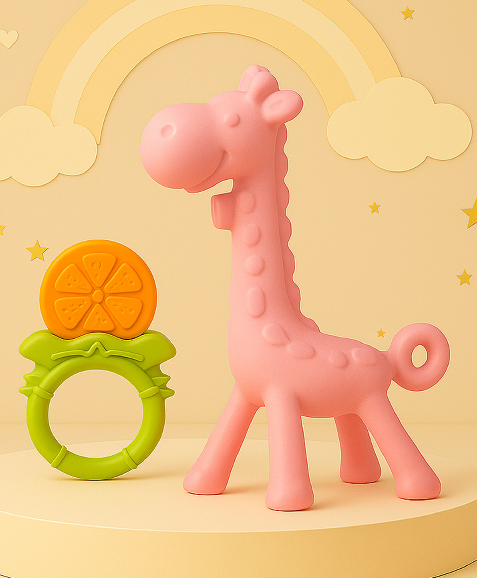 The Cheeky Kidzz Baby Silicone Giraffe Teether with Fruit Shape Attractive Design Chewable Teether Hygienic Colorful Toy for Teething Pain Relief for Newborns BPA Free (PINK)-image-12