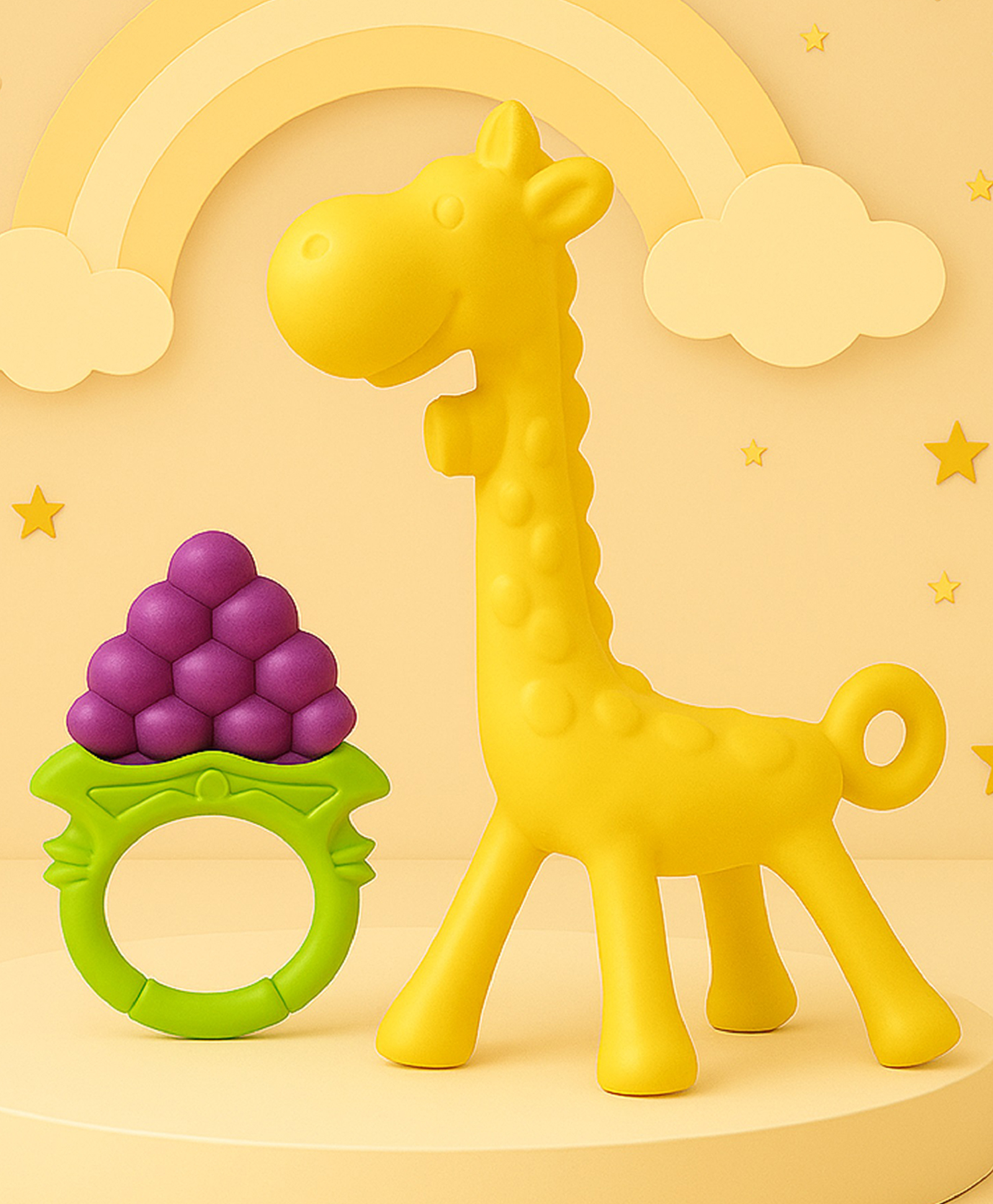 The Cheeky Kidzz Baby Silicone Giraffe Teether with Fruit Shape Attractive Design Chewable Teether Hygienic Colorful Toy for Teething Pain Relief for Newborns BPA Free (YELLOW)-image-6