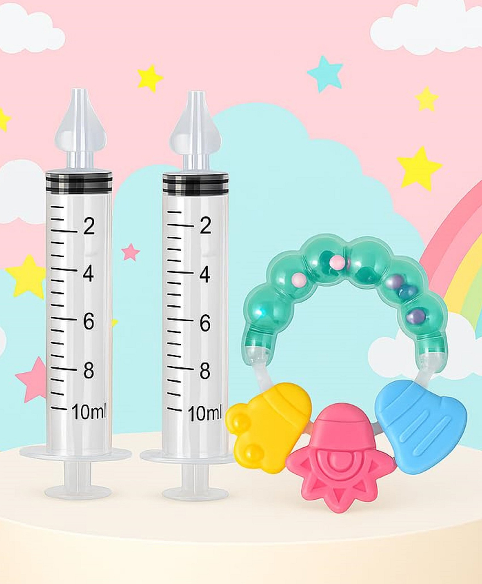 The Cheeky Kidzz Baby 2 Pressure Nasal Syringe Nose Suction With 1 Soft Silicone Ring Shape Rattle Teething Teether BPA Free (MIX)-image-26