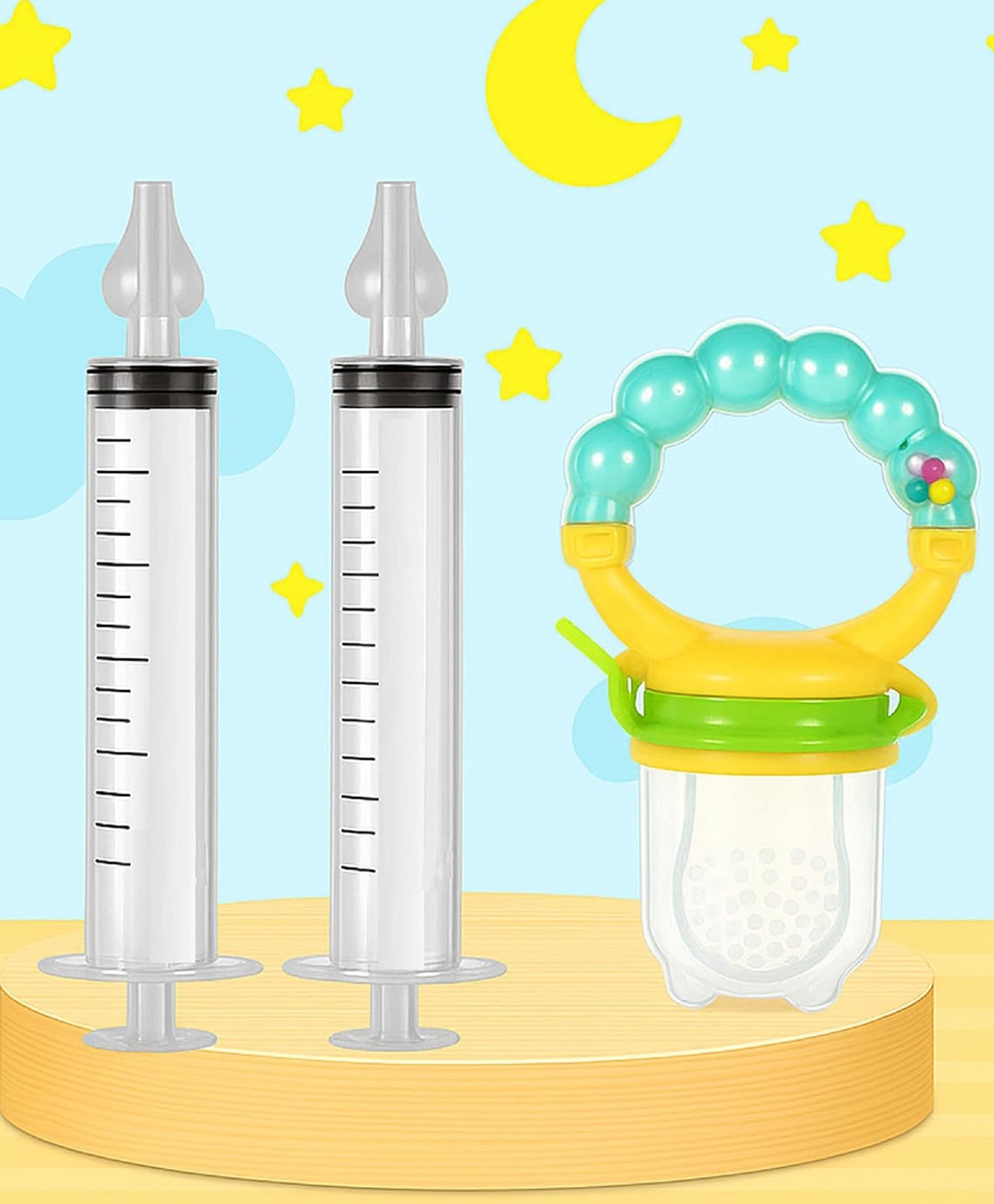 The Cheeky Kidzz Baby Nasal Nose Aspirator Vacuum Nose Suction Sucker Cleaning Squeezable Pump Tool With Fruit Feeder Nibbler Teether (ASSORTED)-image-5