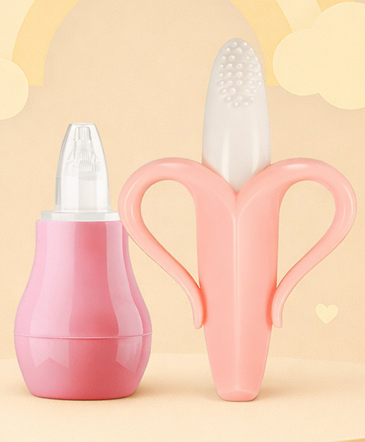 The Cheeky Kidzz Baby Nasal Nose Aspirator Vacuum Nose Suction Sucker Cleaning Squeezable Pump Tool With Soft Bristle Banana Teething Teether (PINK)-picture-23
