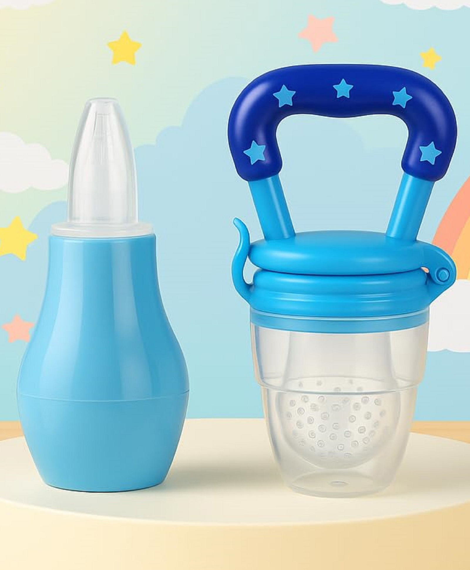 The Cheeky Kidzz Baby Nasal Nose Aspirator Vacuum Nose Suction Sucker Cleaning Squeezable Pump Tool For With Fruit Feeder Nibbler (BLUE)-picture-10