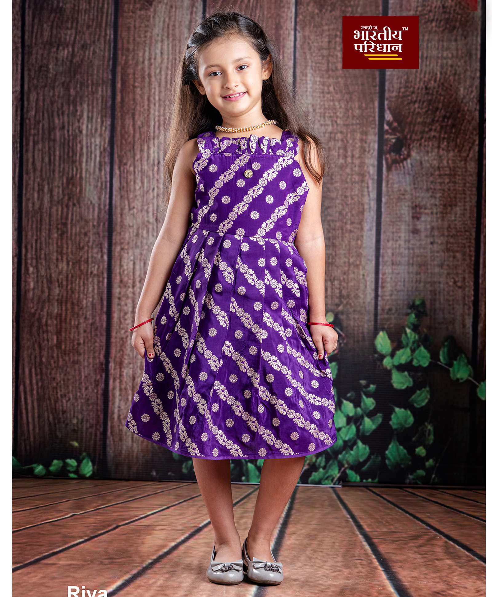 Bhartiya Paridhan Sleeveless Ethnic Dress With Floral Foil Print - Purple-image-26
