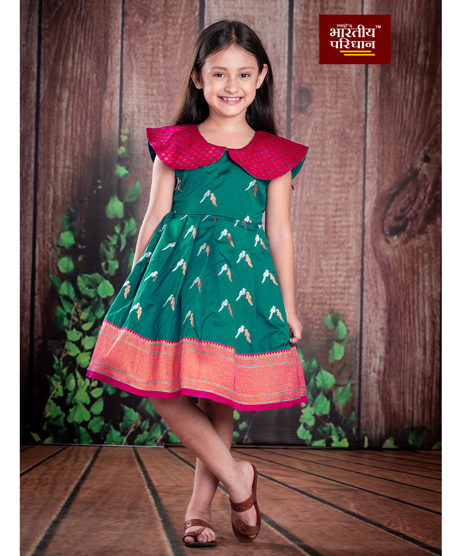 Bhartiya Paridhan Silk Woven Sleeveless Pleated Ethnic Dress With Peacock Embroidery - Teal Blue-image-32