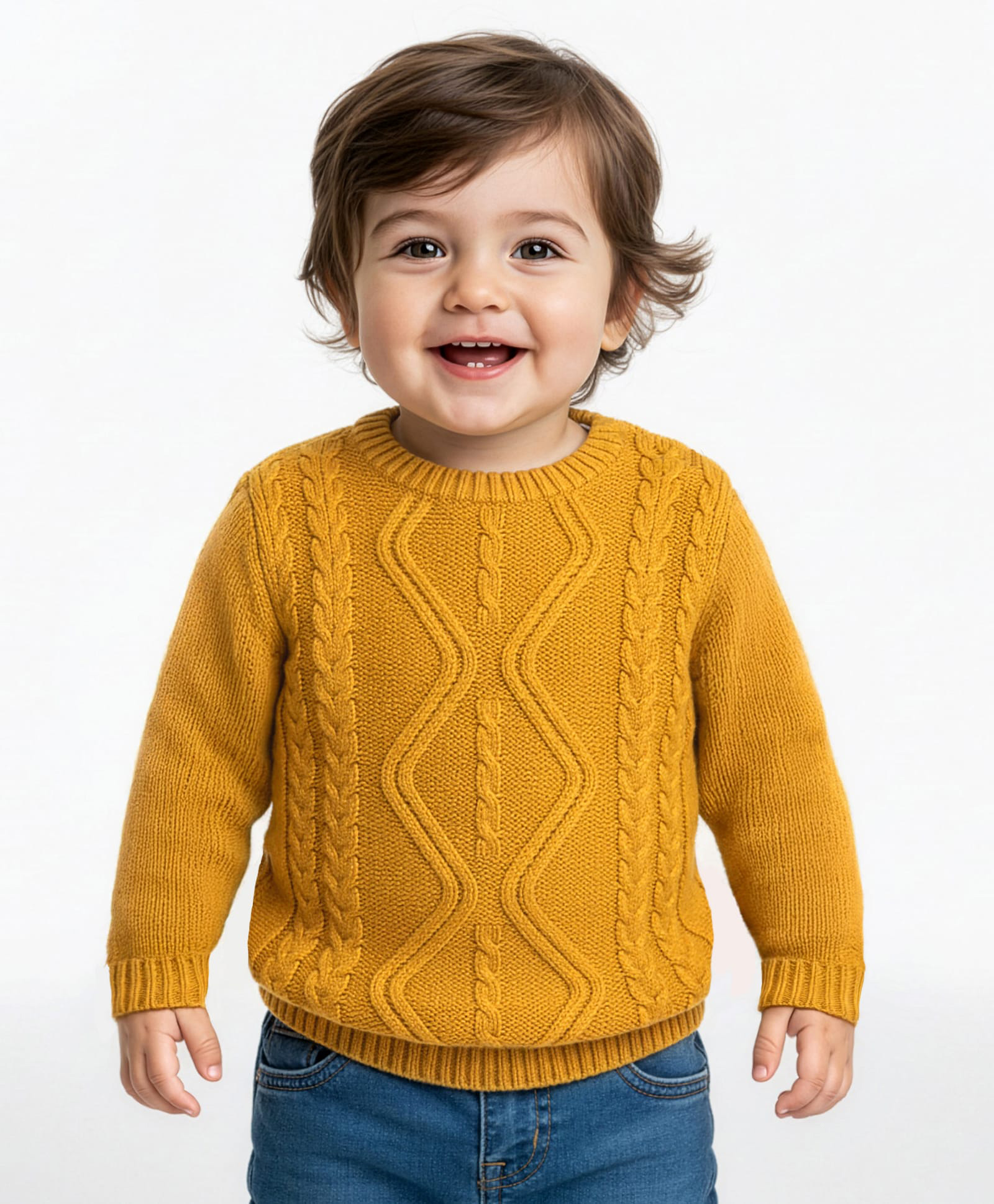Babyoye Knit Full Sleeves Pullover Sweater With Cable Knit Design - Yellow-picture-14