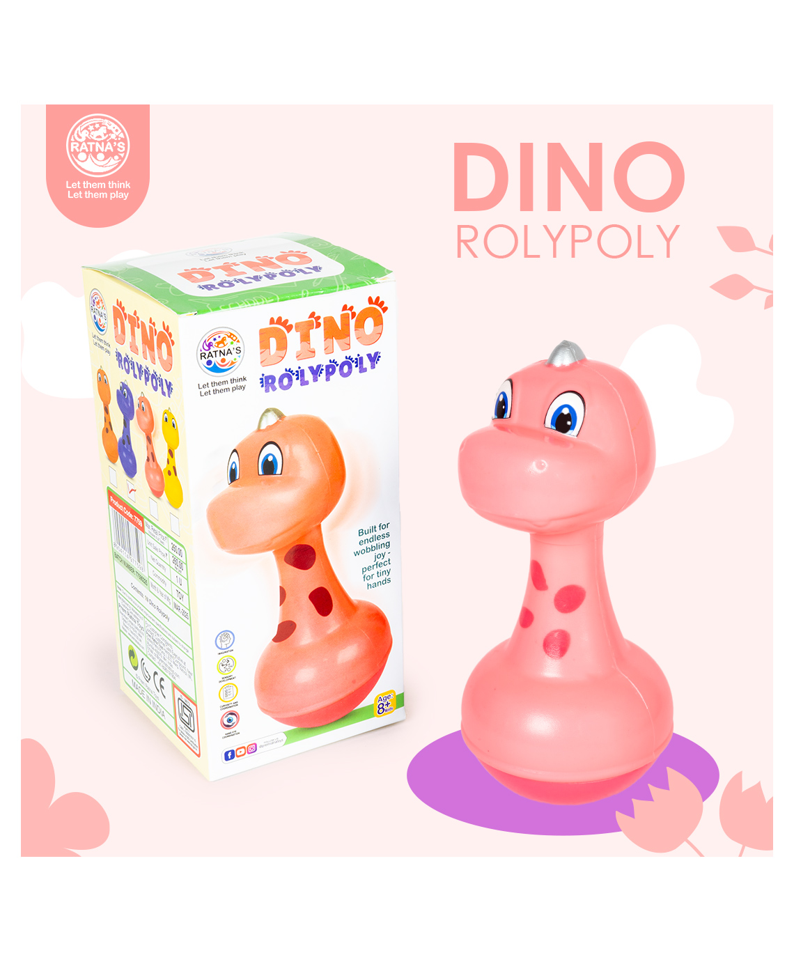 Ratnas Dino Roly Poly Toy - Pink-picture-7