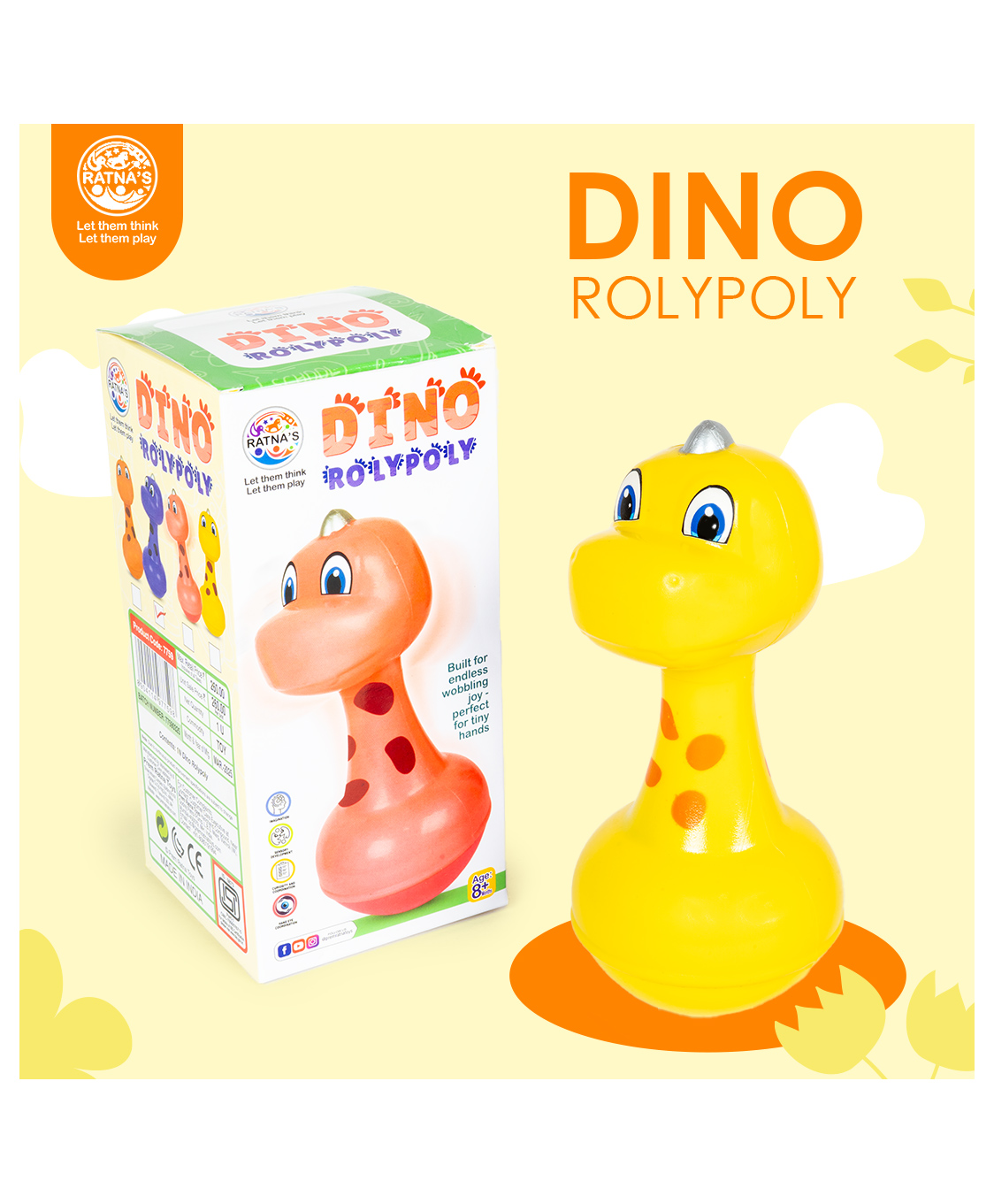 Ratnas Dino Roly Poly Toy - Yellow-image-35