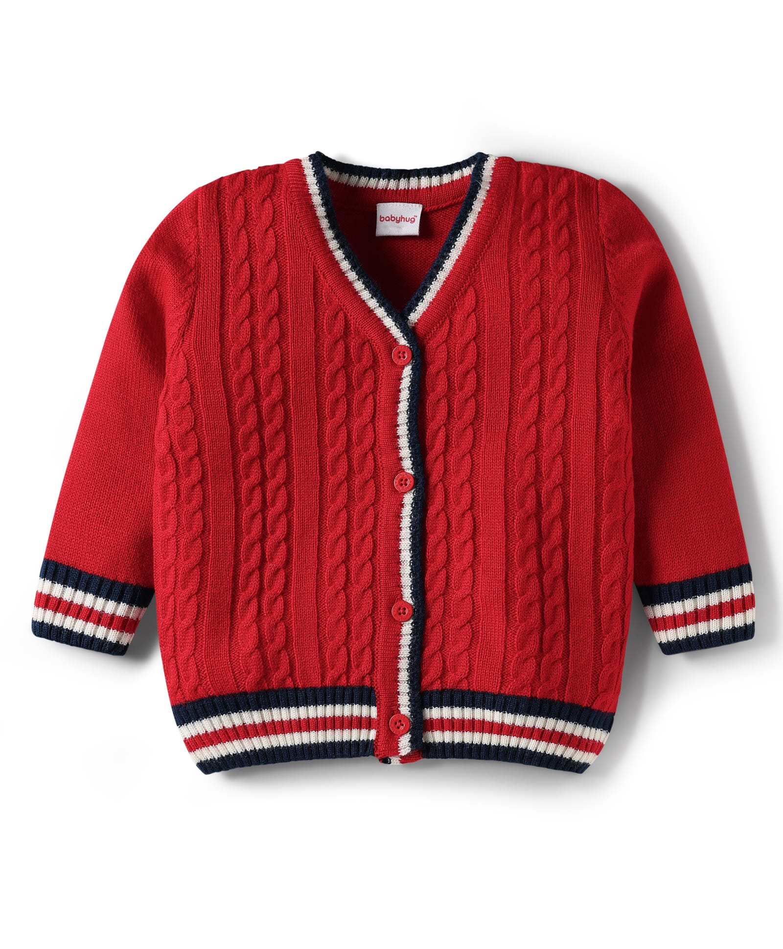 Babyhug Knitted Full Sleeves Front Open Sweater With Cable Knit Design - Red-picture-17
