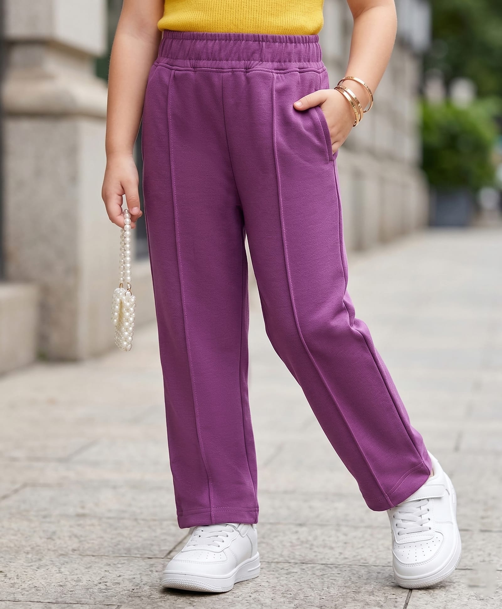 kookie kids india Kookie Kids Knit Full Length Wide Leg Solid Lounge Pant - Lavender-picture-26
