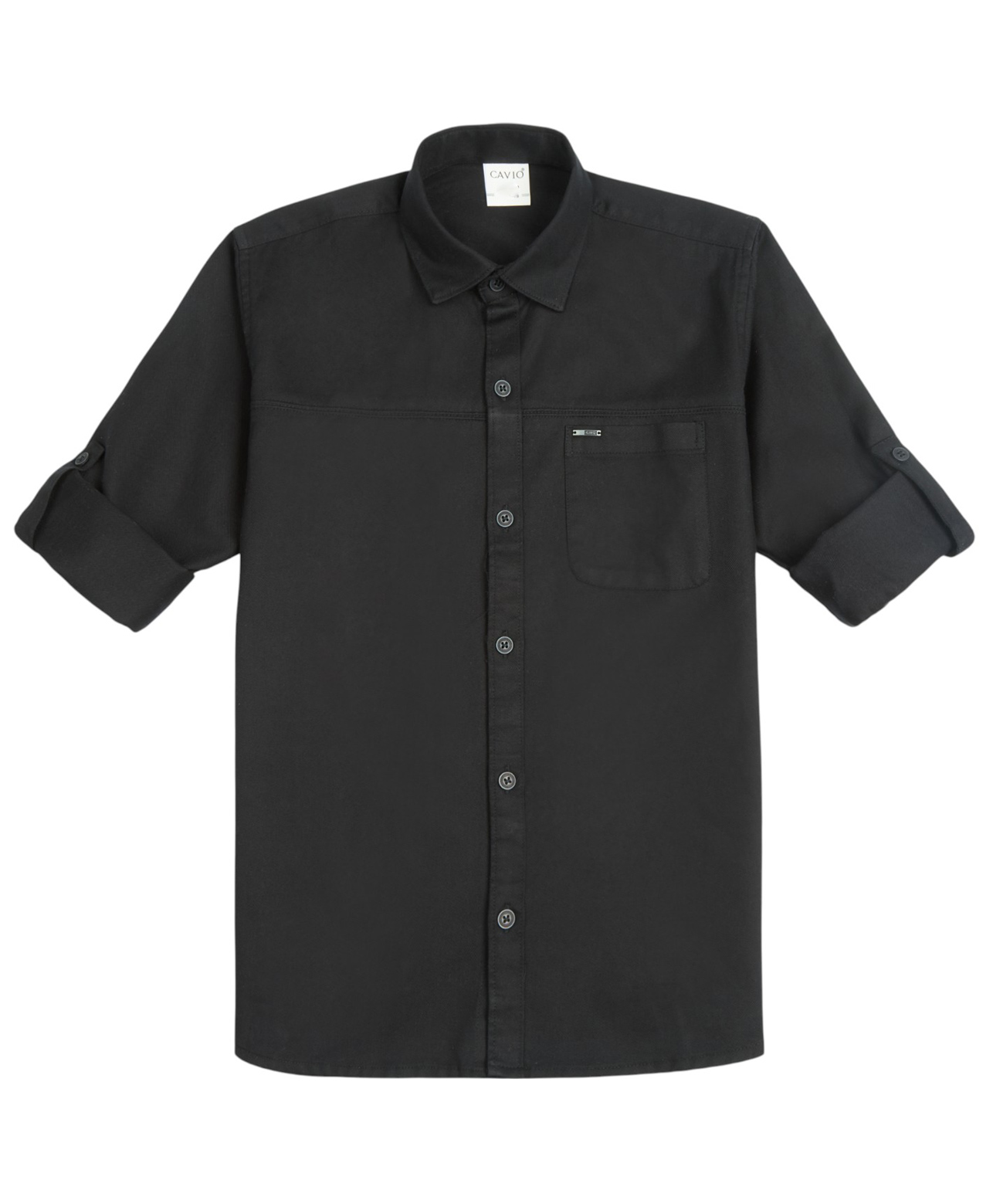 CAVIO Cotton Woven Full Sleeves Solid Shirt - Black-picture-18