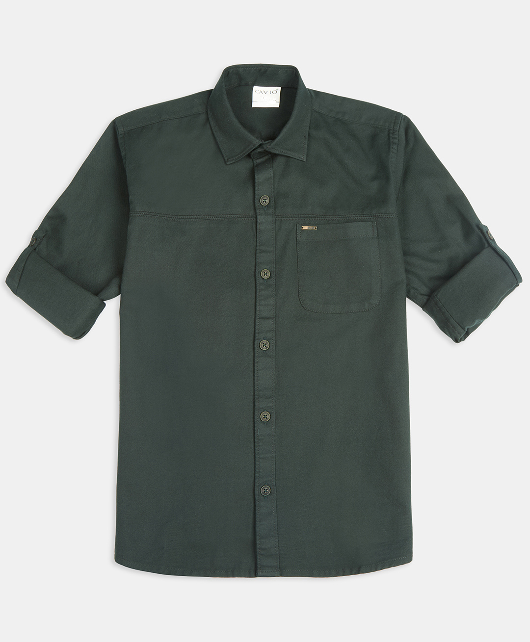CAVIO Cotton Woven Full Sleeves Solid Shirt - Dark Green-picture-20