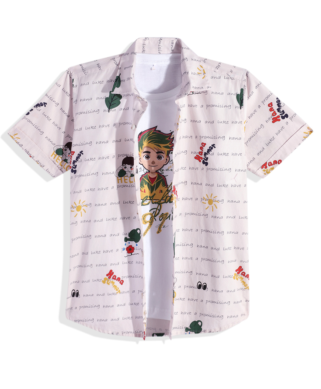 CAVIO Cotton Woven Half Sleeves Boy & Typography Printed Shirt & Tee - Pink-picture-13