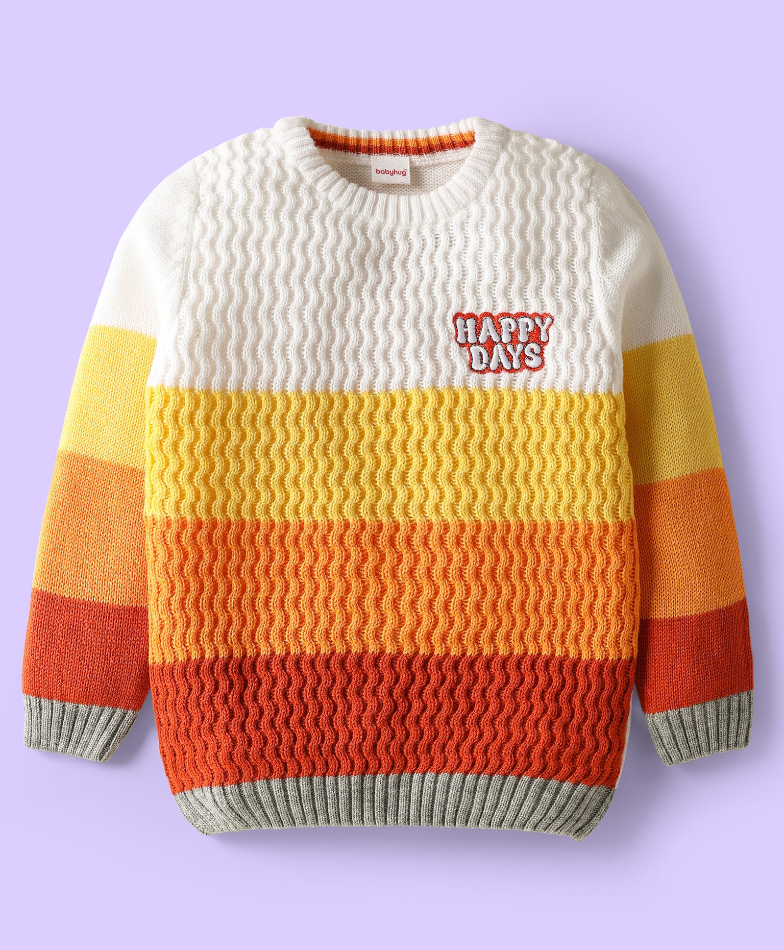 Babyhug Knitted Full Sleeves Pullover Sweater With Color Block Design & Text Embroidery - Multicolor-image-36