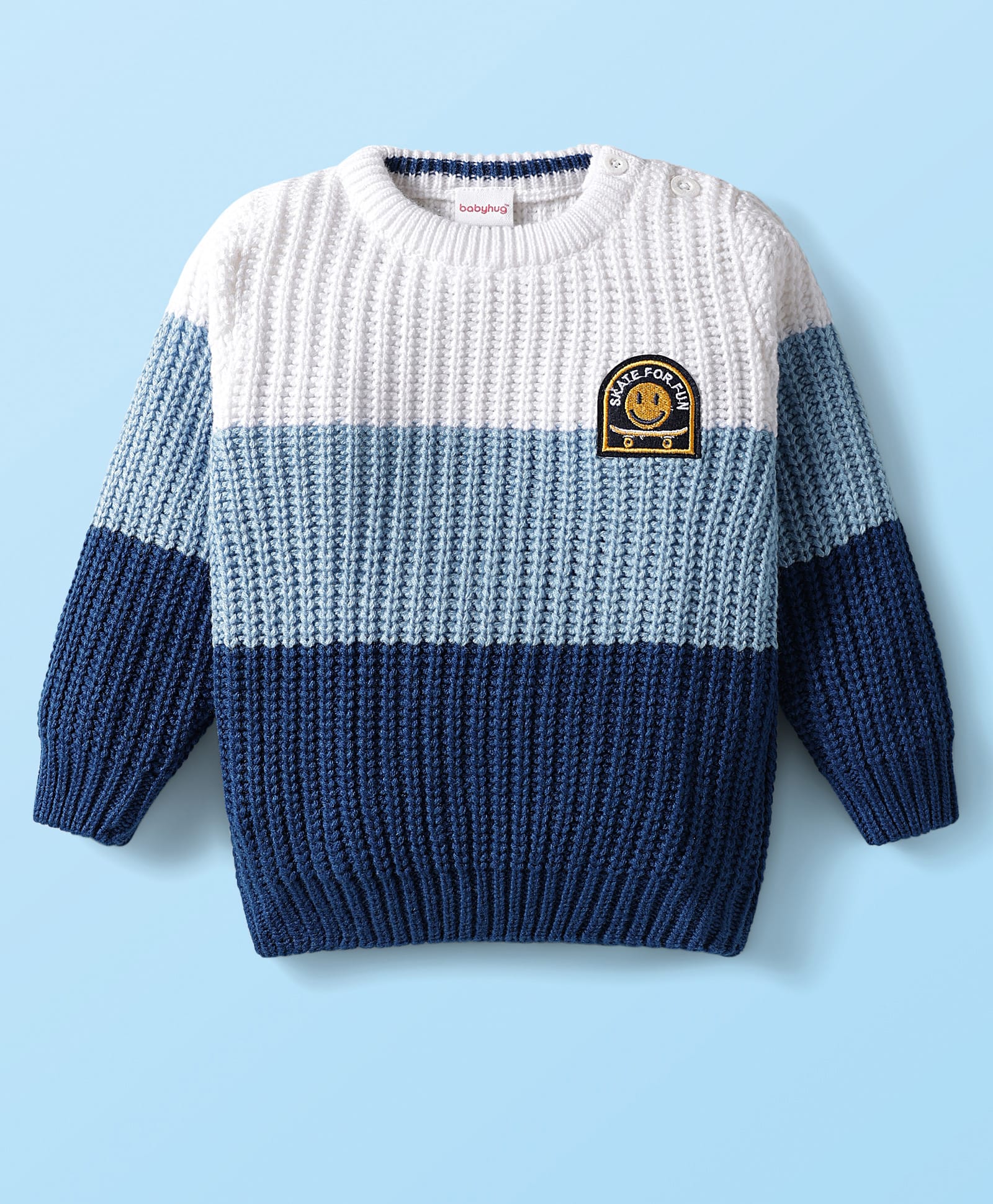 Babyhug Knit Full Sleeves Pullover Sweater with Cable Knit Design & Patch Detailing - Navy Blue & White-picture-12