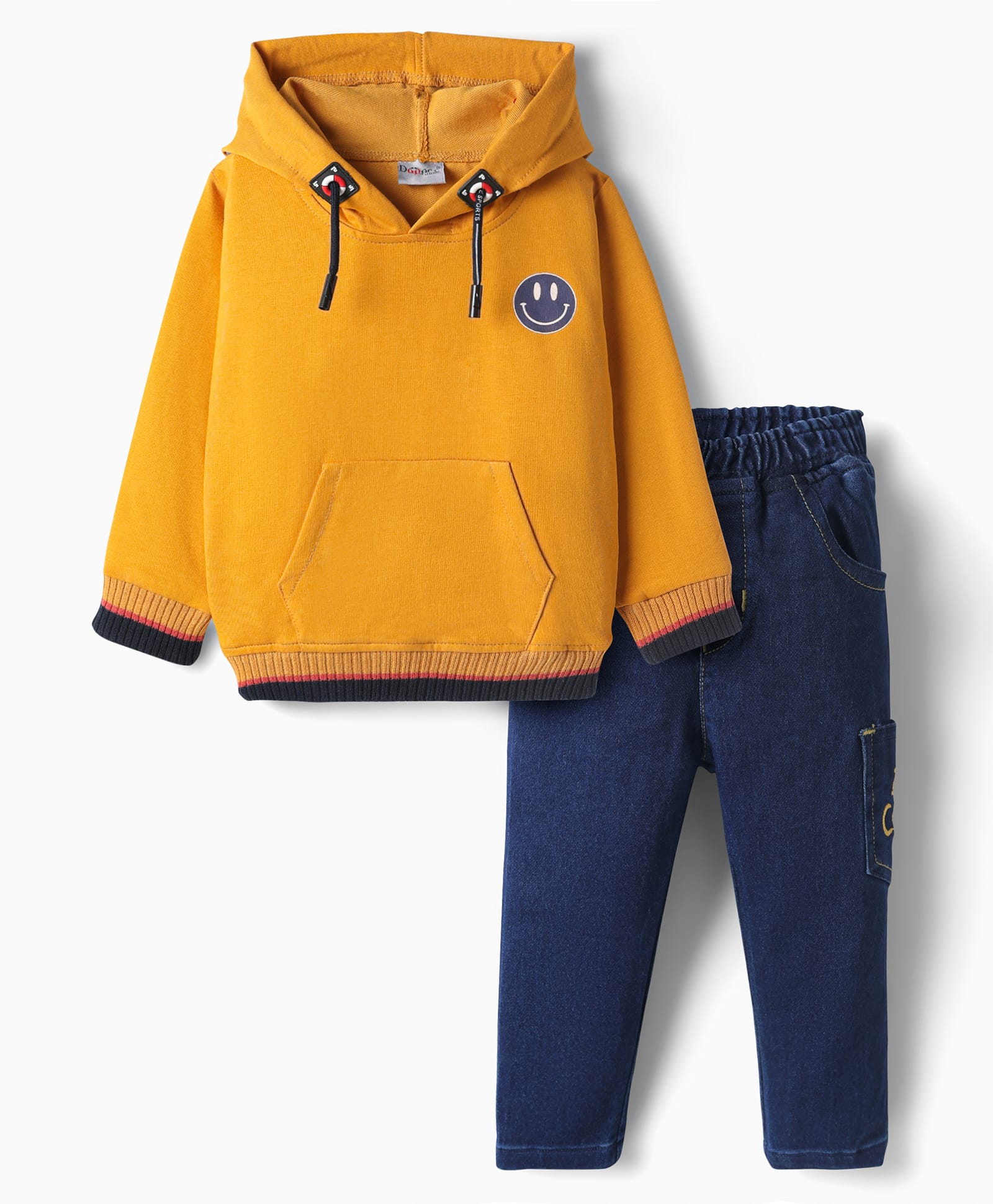 Dapper Dudes Full Sleeves I M Cool Back Text Printed Hooded Sweatshirt & Pant Set - Yellow-image-9