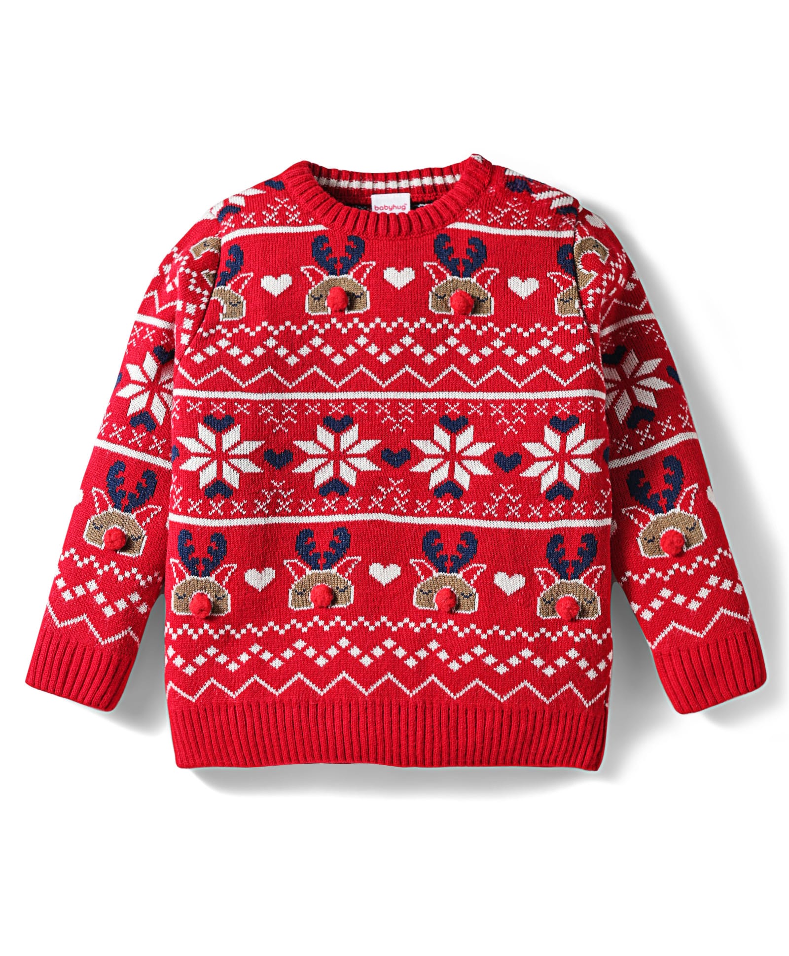 Babyhug Knit Full Sleeves Pullover Sweater with Aztec Design - Red-image-8