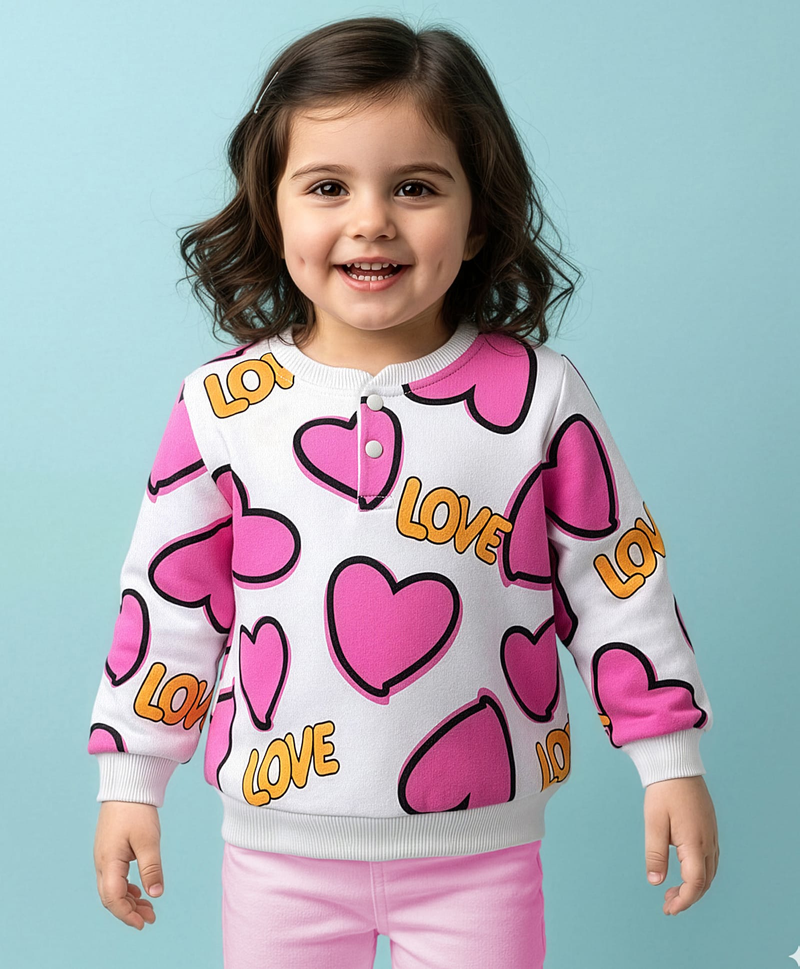 Doodle Poodle 100% Cotton Looper Knit Full Sleeves Sweatshirt With Heart Print - Dark Pink & White-image-22