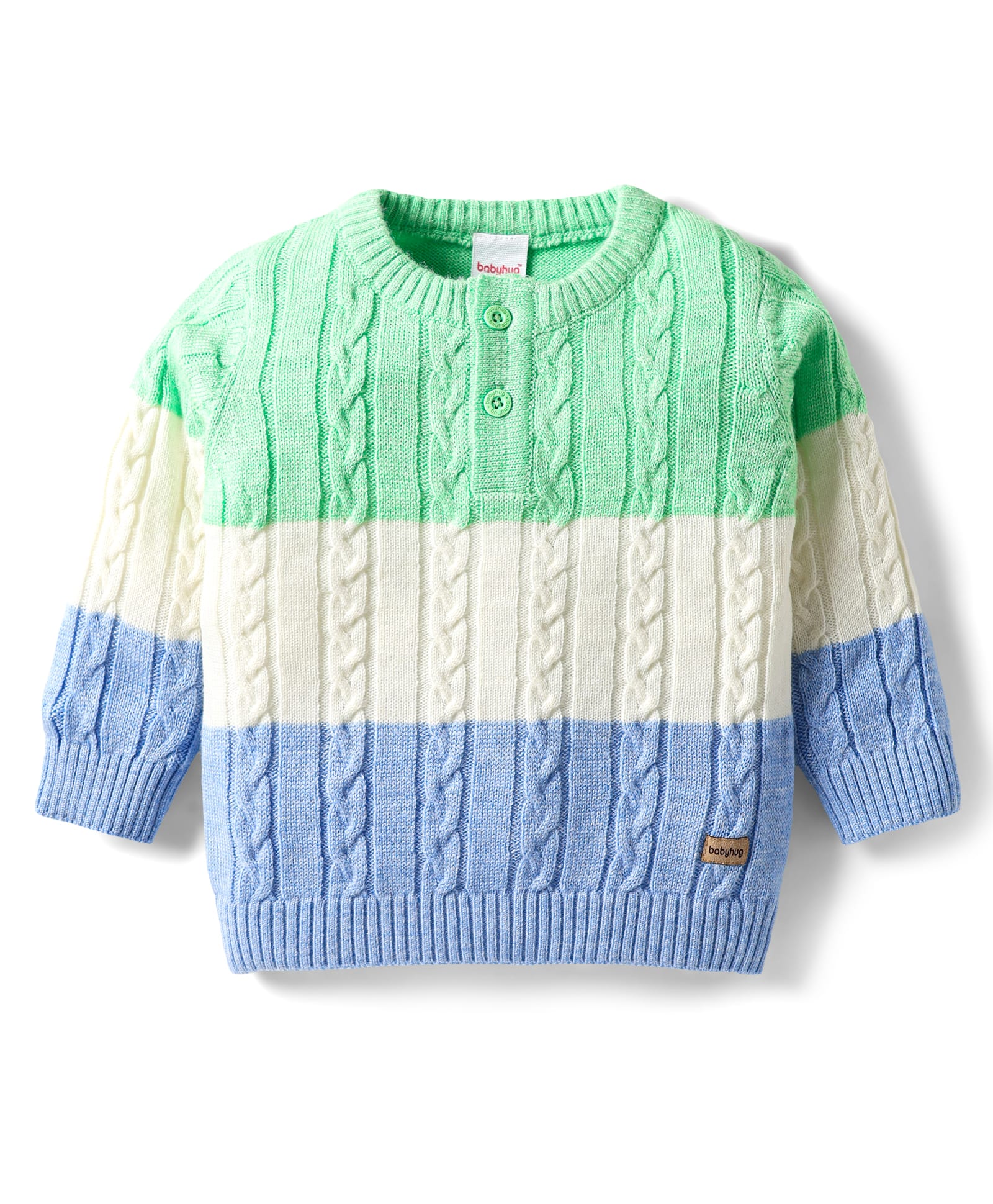 Babyhug Knitted Full Sleeves Pullover Sweater With Cable Knit & Color Block Design - Multicolor-image-27