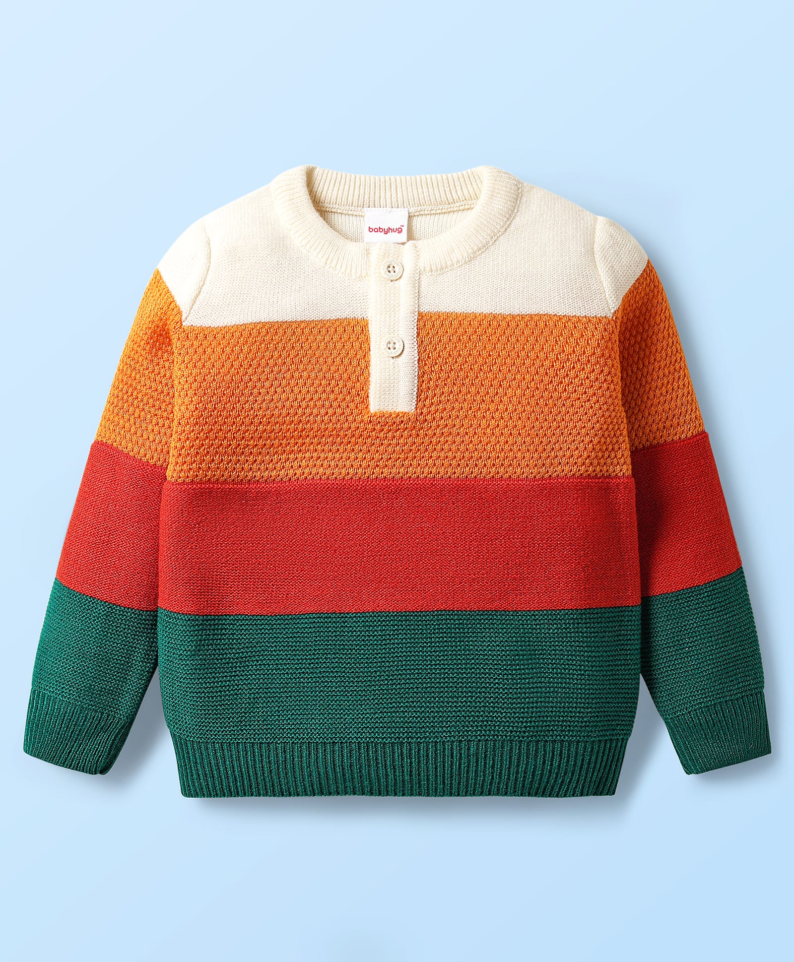 Babyhug Knit Full Sleeves Pullover Sweater with Color Block - Orange-image-46