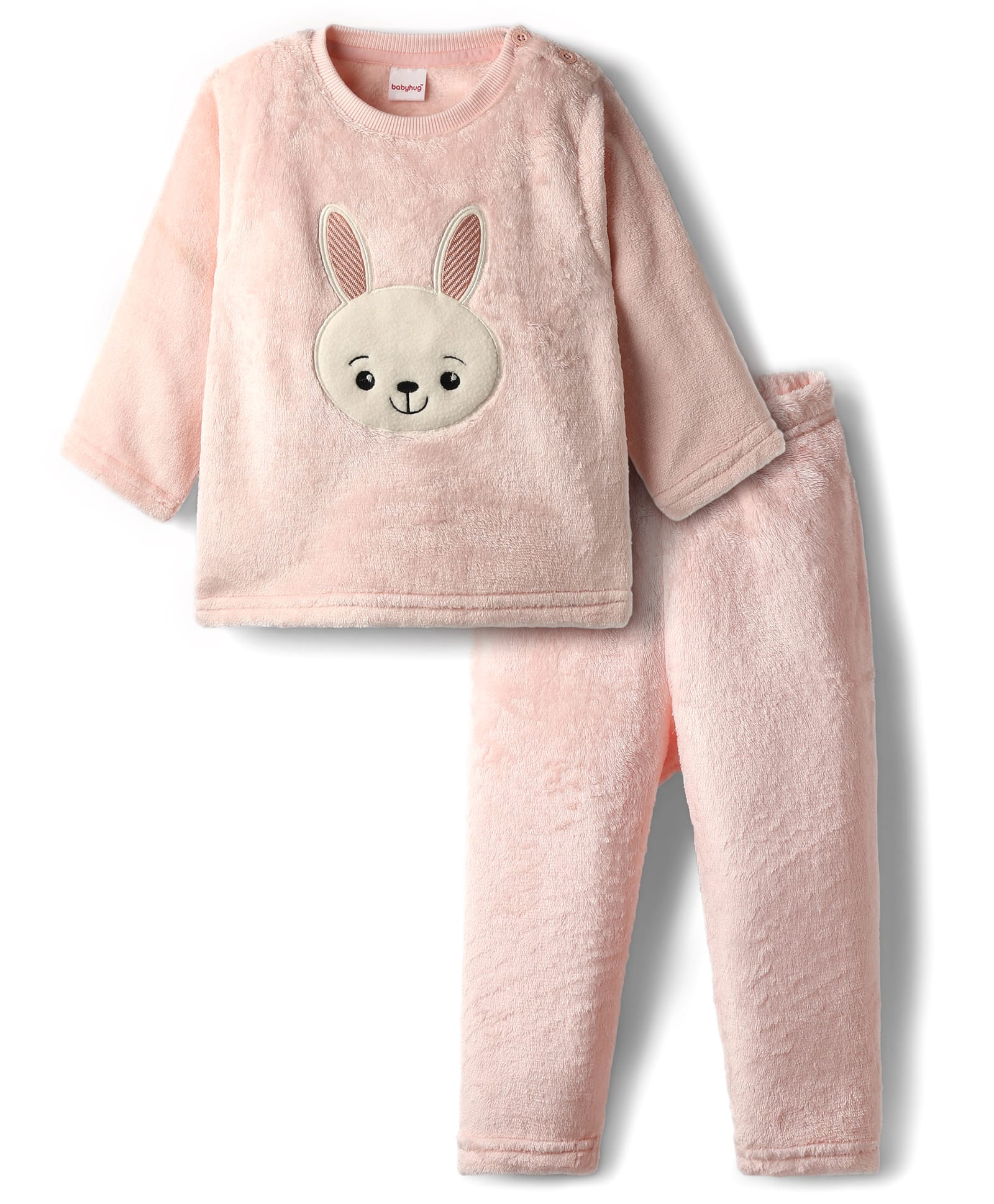Babyhug Knit Full Sleeves T-Shirt & Lounge Pant Set with Bunny Embroidery - Pink-image-39