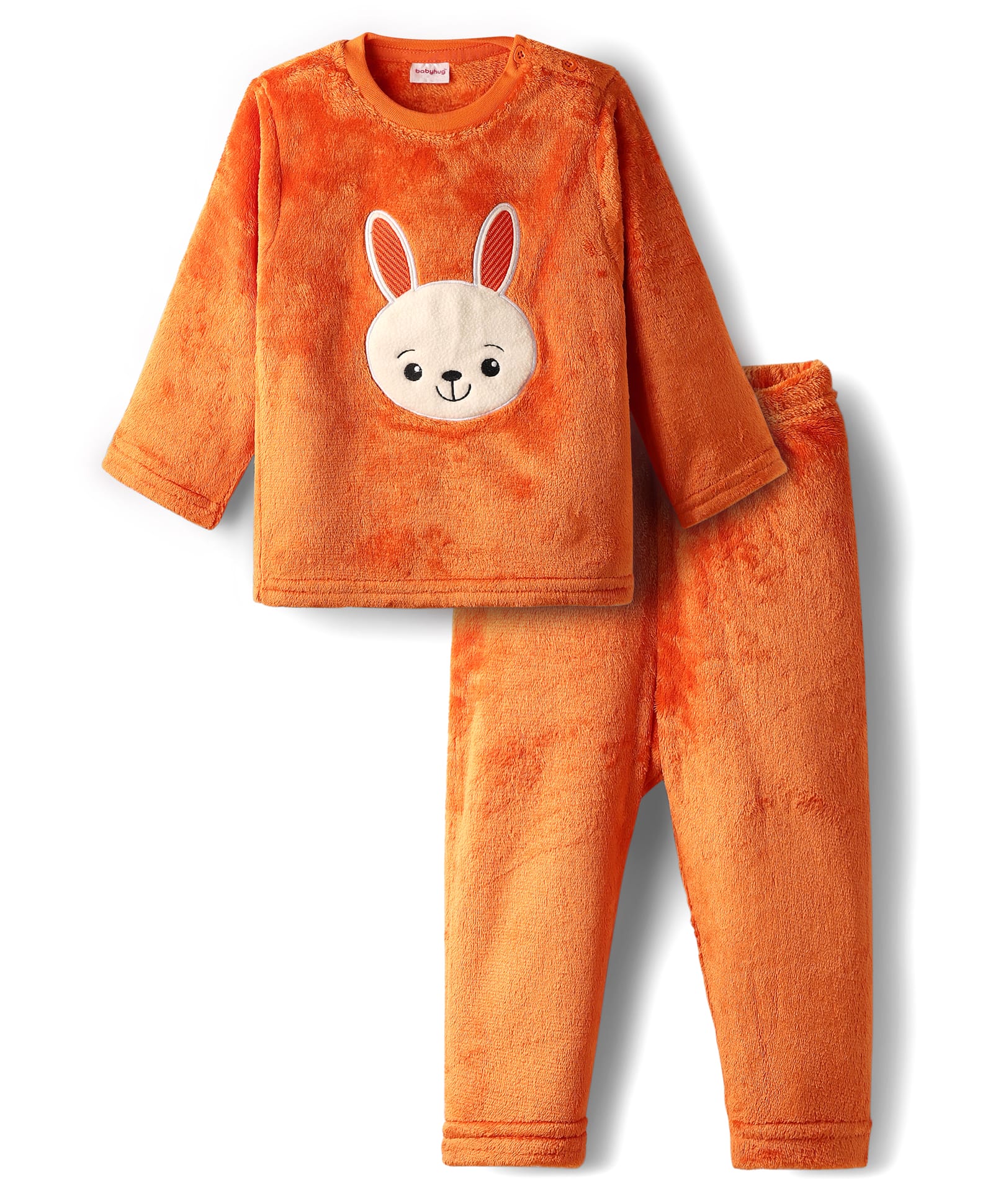 Babyhug Knit Full Sleeves T-Shirt & Lounge Pant Set with Bunny Embroidery - Orange-image-38
