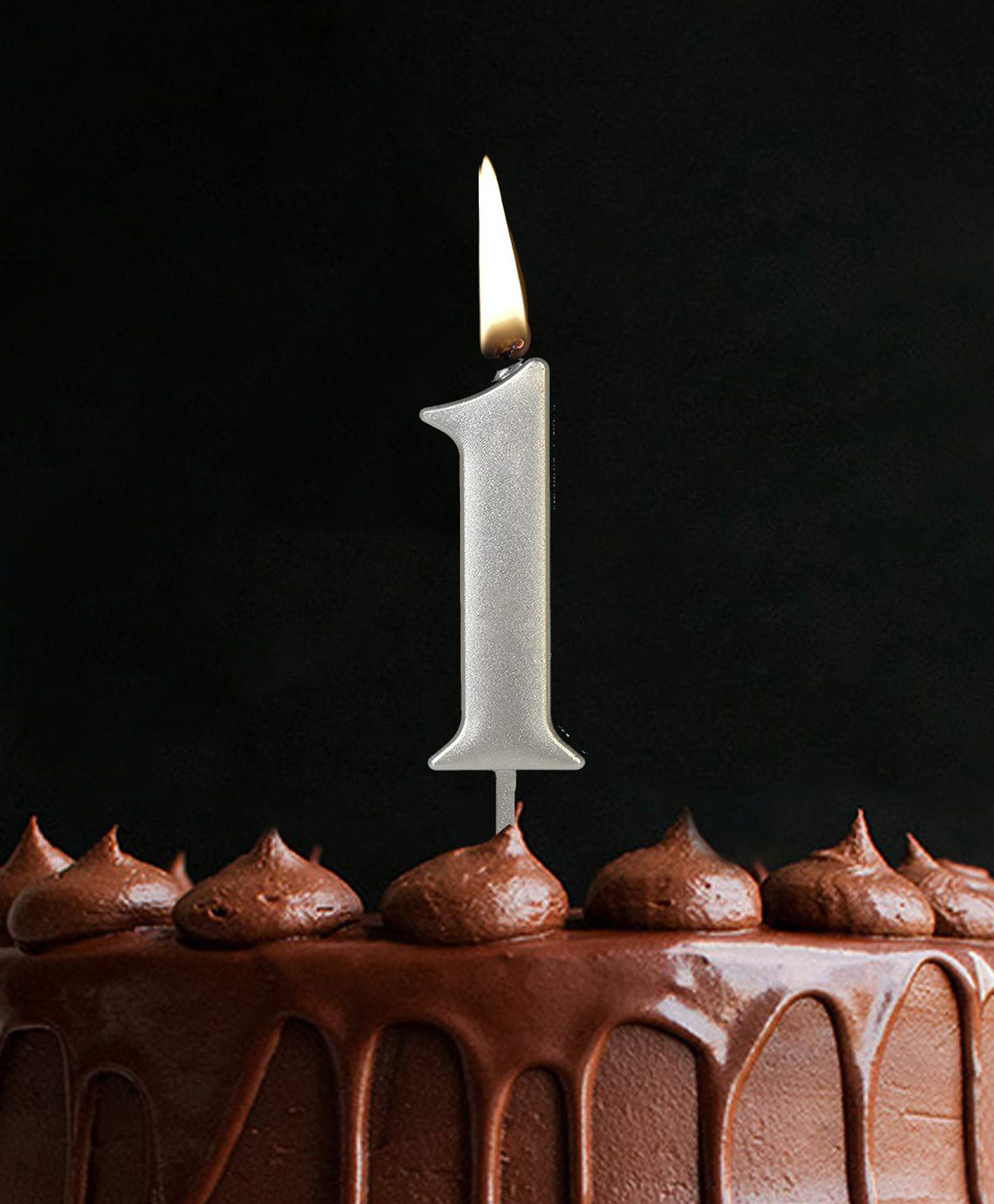 Funcart numerical number 1 cake topper candle - Silver
