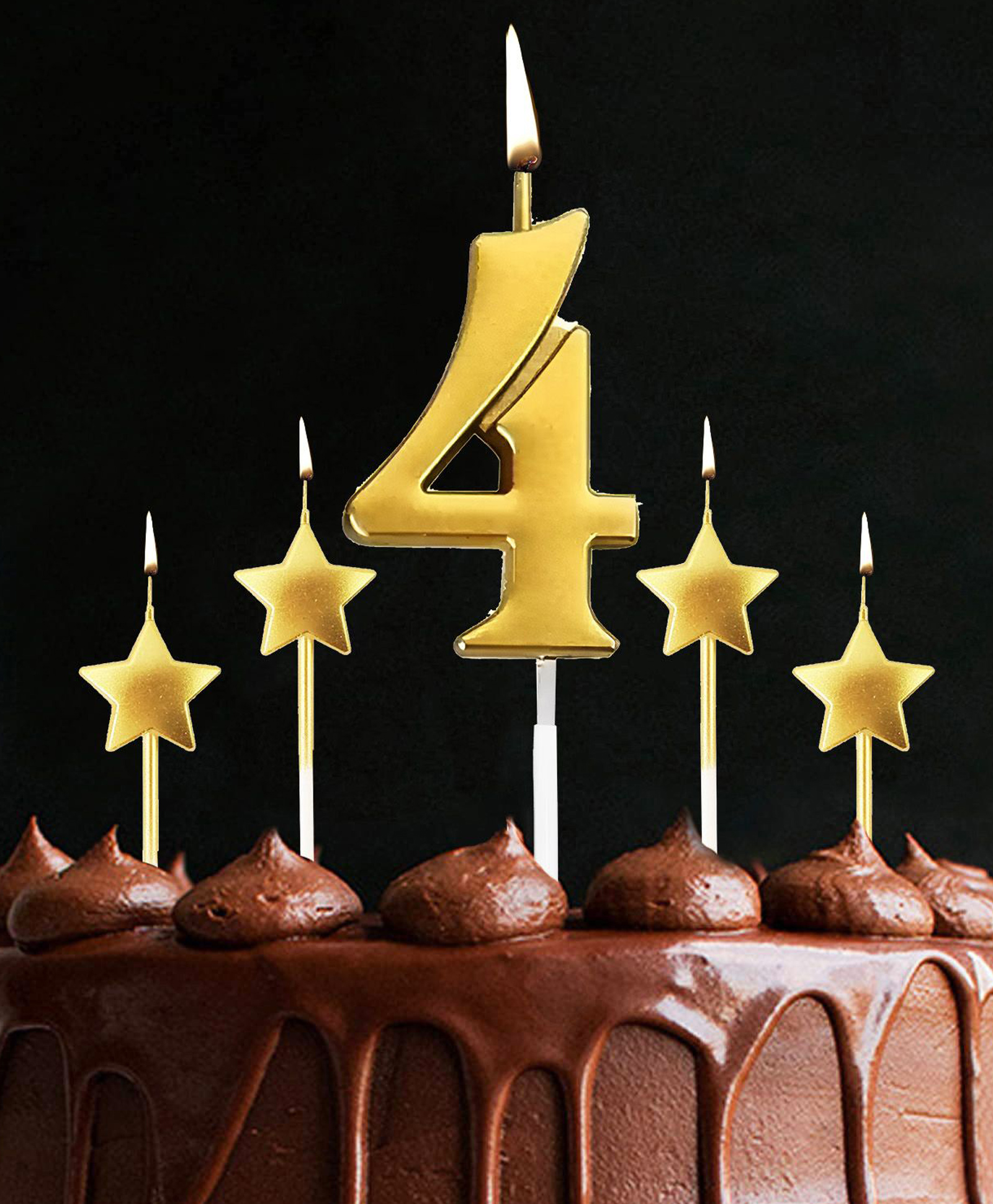 Funcart 4th Birthday Golden Star Cake Topper Candle - Pack of 5-picture-1