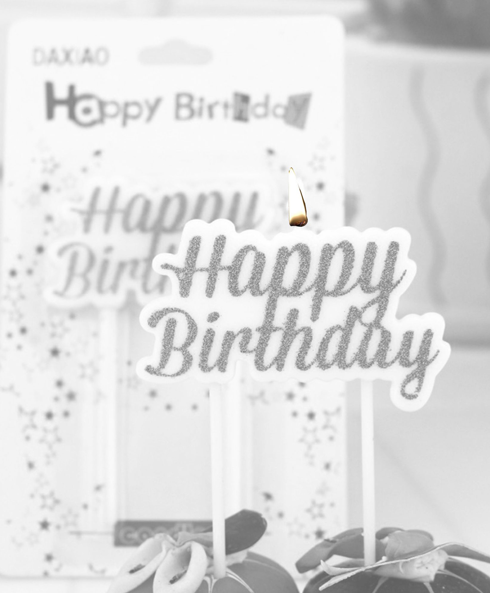 Funcart Glitter Happy Birthday Cake Topper Candle - Silver-image-20