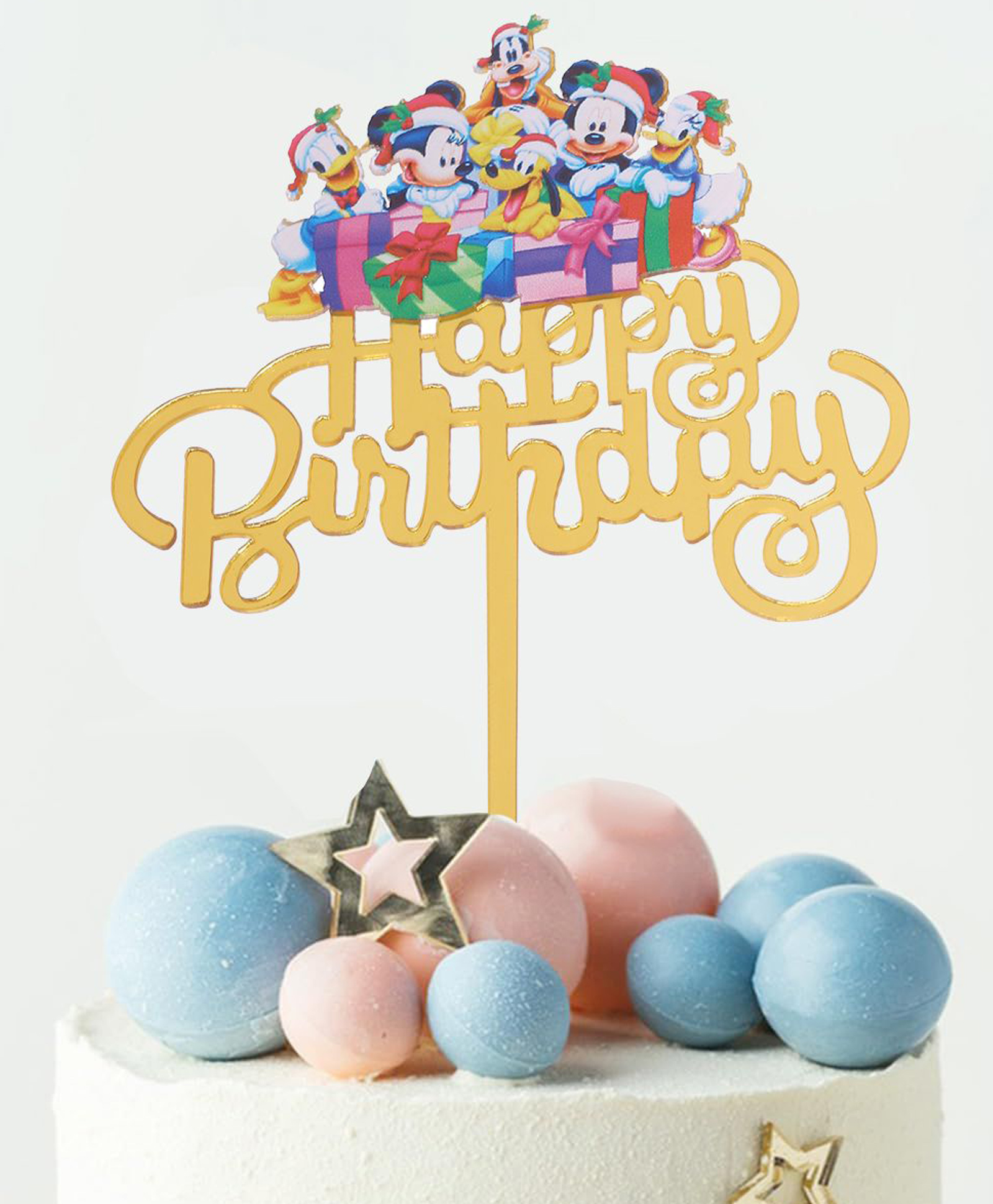 Funcart Arcylic Mickey & Friends Happy Birthday Cake Topper - Golden-picture-18