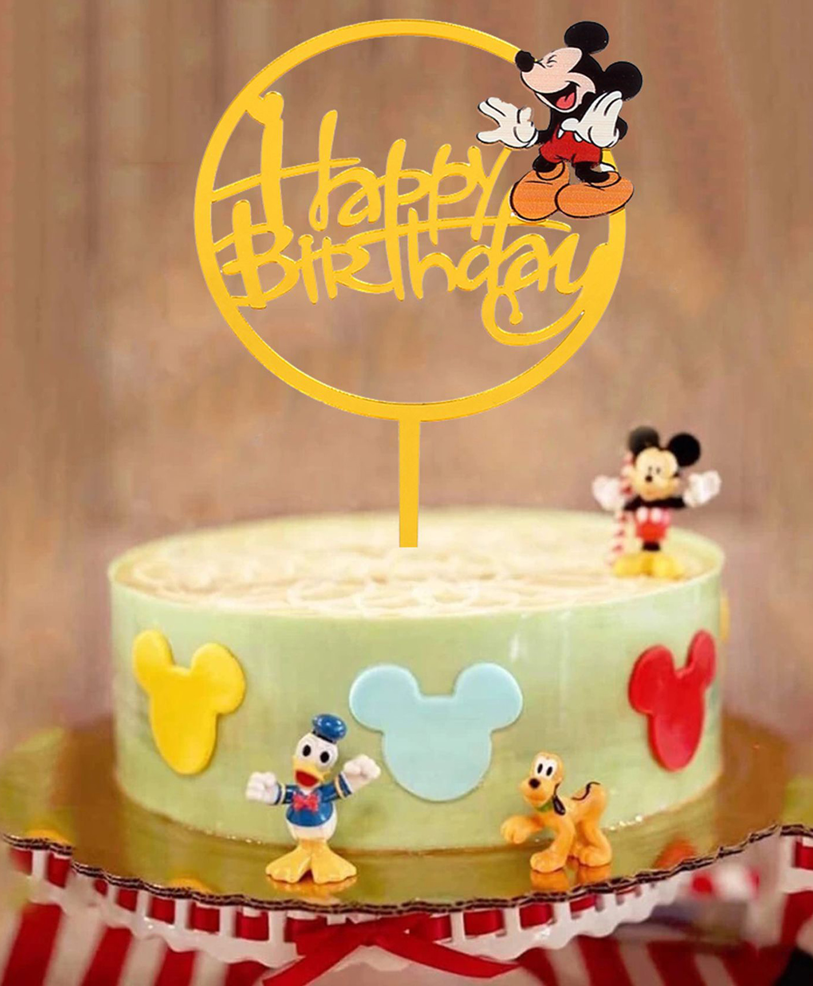 Funcart Mickey Mouse Acrylic Happy Birthday Cake Topper - Golden