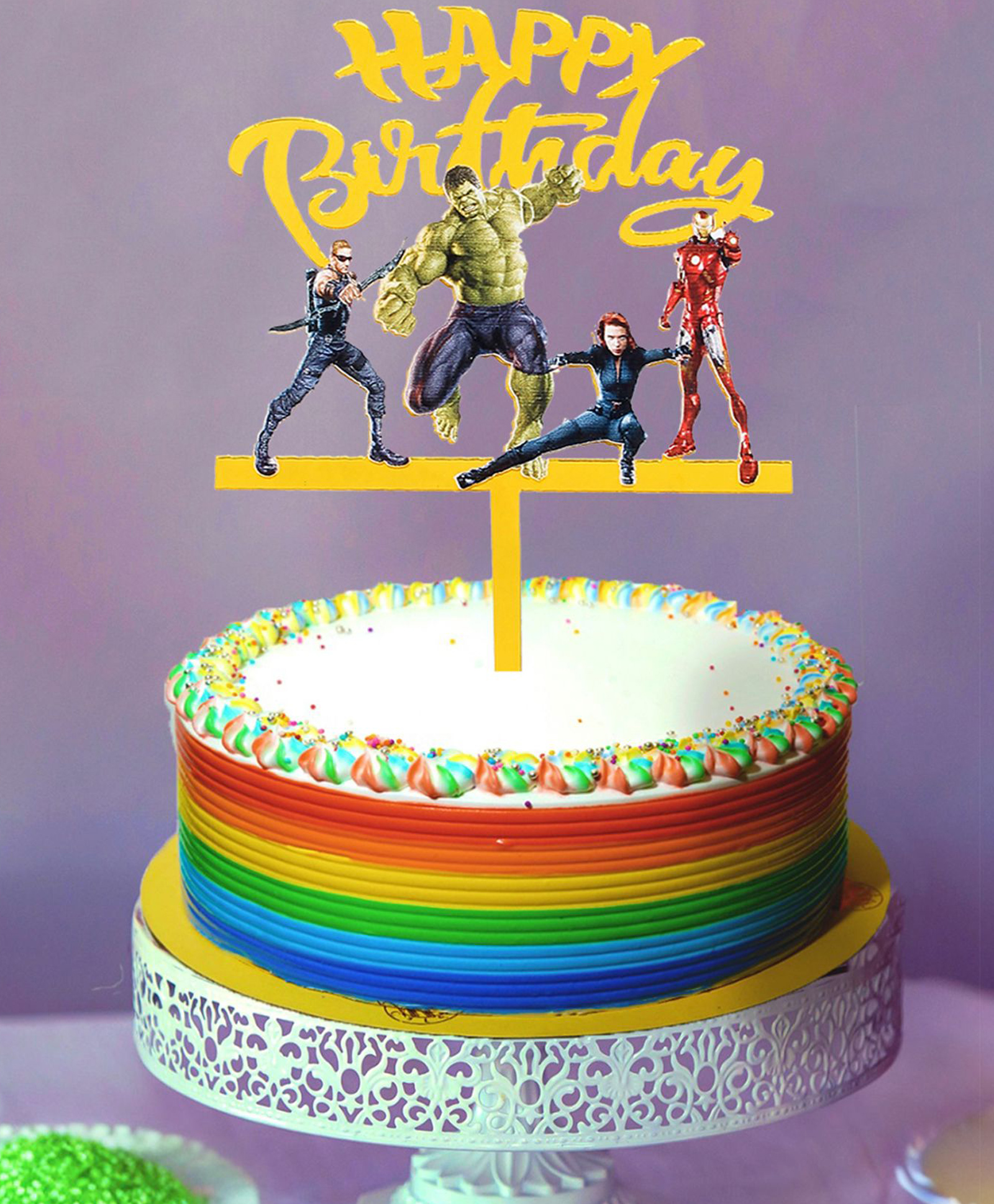 Funcart Superhero Acrylic Happy Birthday Cake Topper - Golden-picture-12