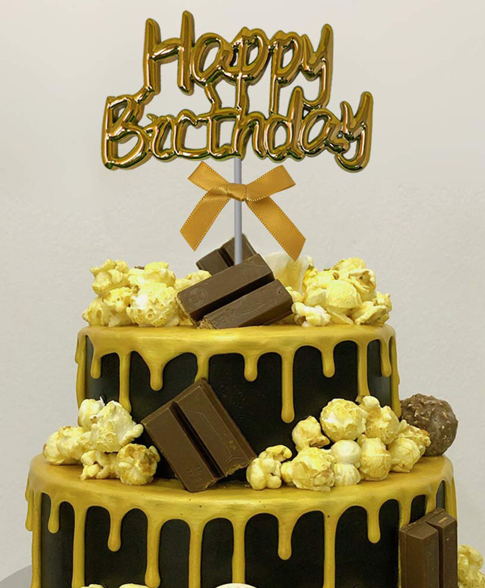 Funcart Happy Birthday Metallic Cake Topper - Golden-picture-15