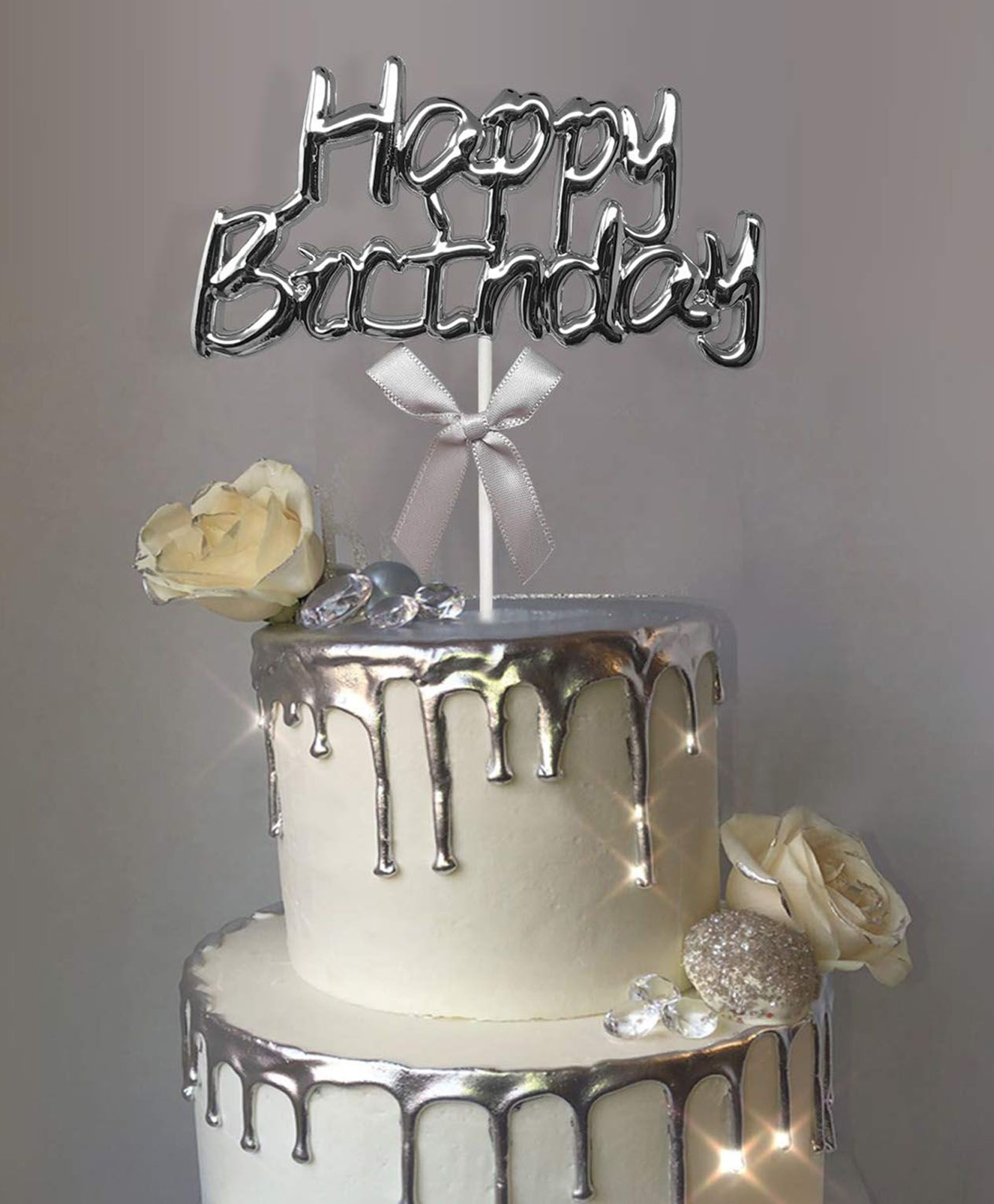 Funcart Happy Birthday Metallic Cake Topper - Silver-picture-19