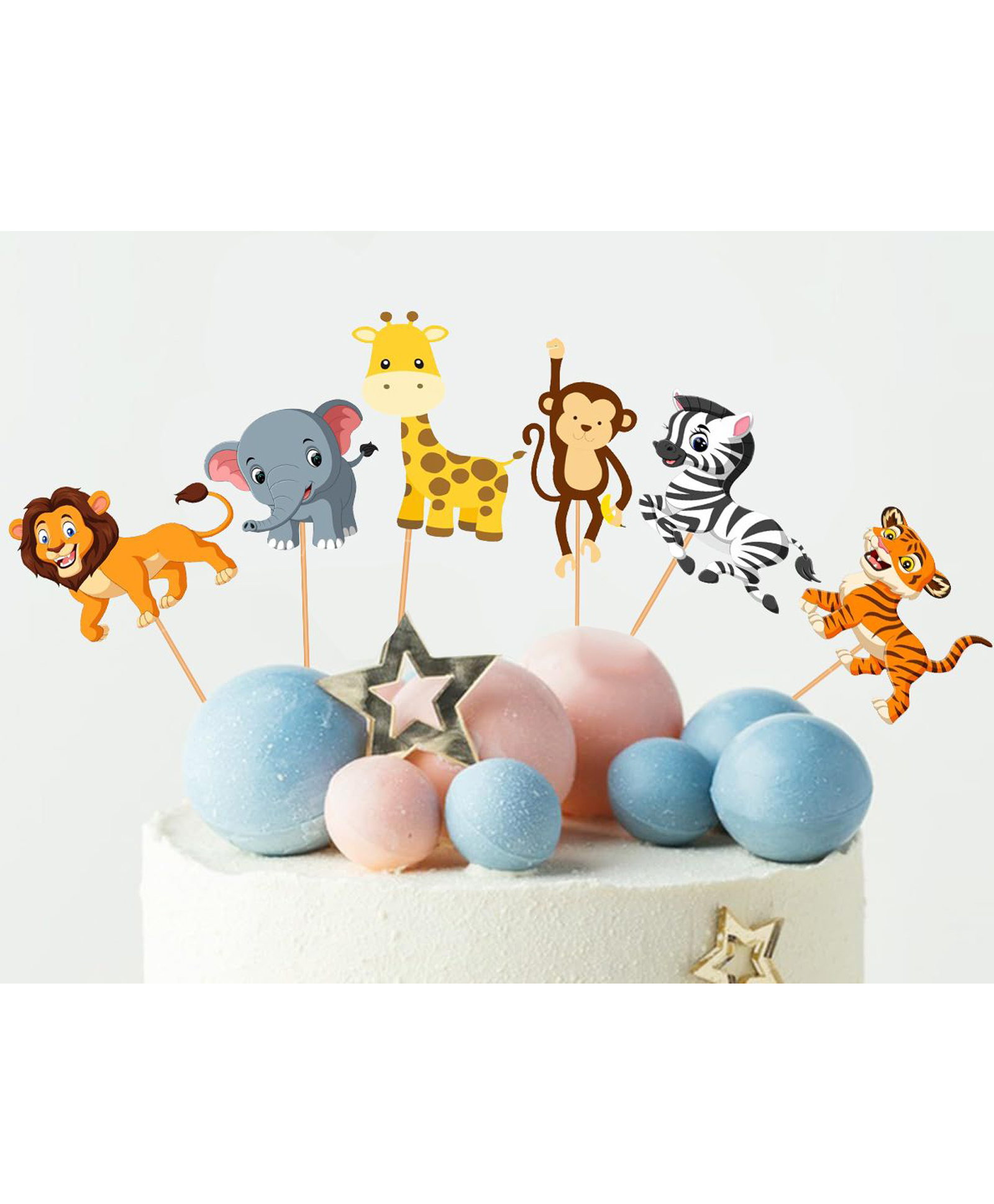 Funcart Jungle Animal MDF Cake Topper - Multicolor-image-10
