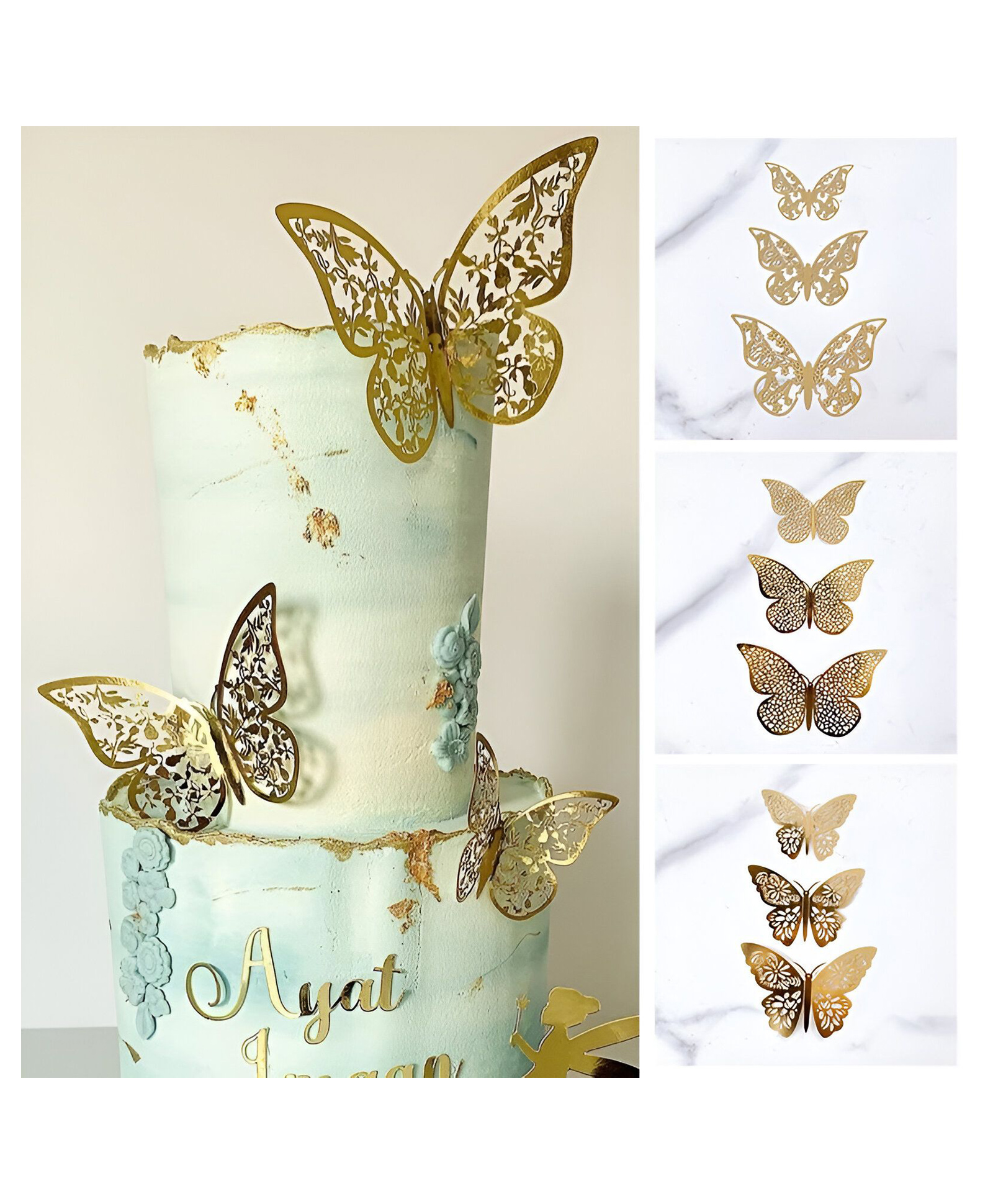 Funcart Wedding Artificial Butterfly Metal Texture Cake Topper - Golden-picture-8