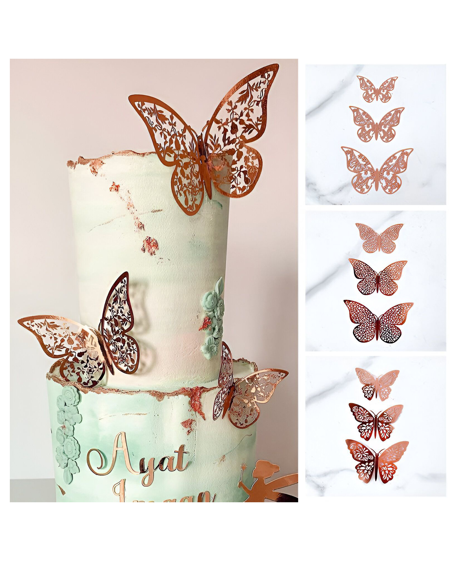 Funcart Wedding Artificial Butterfly Metal Cake Topper - Rose Gold-picture-3