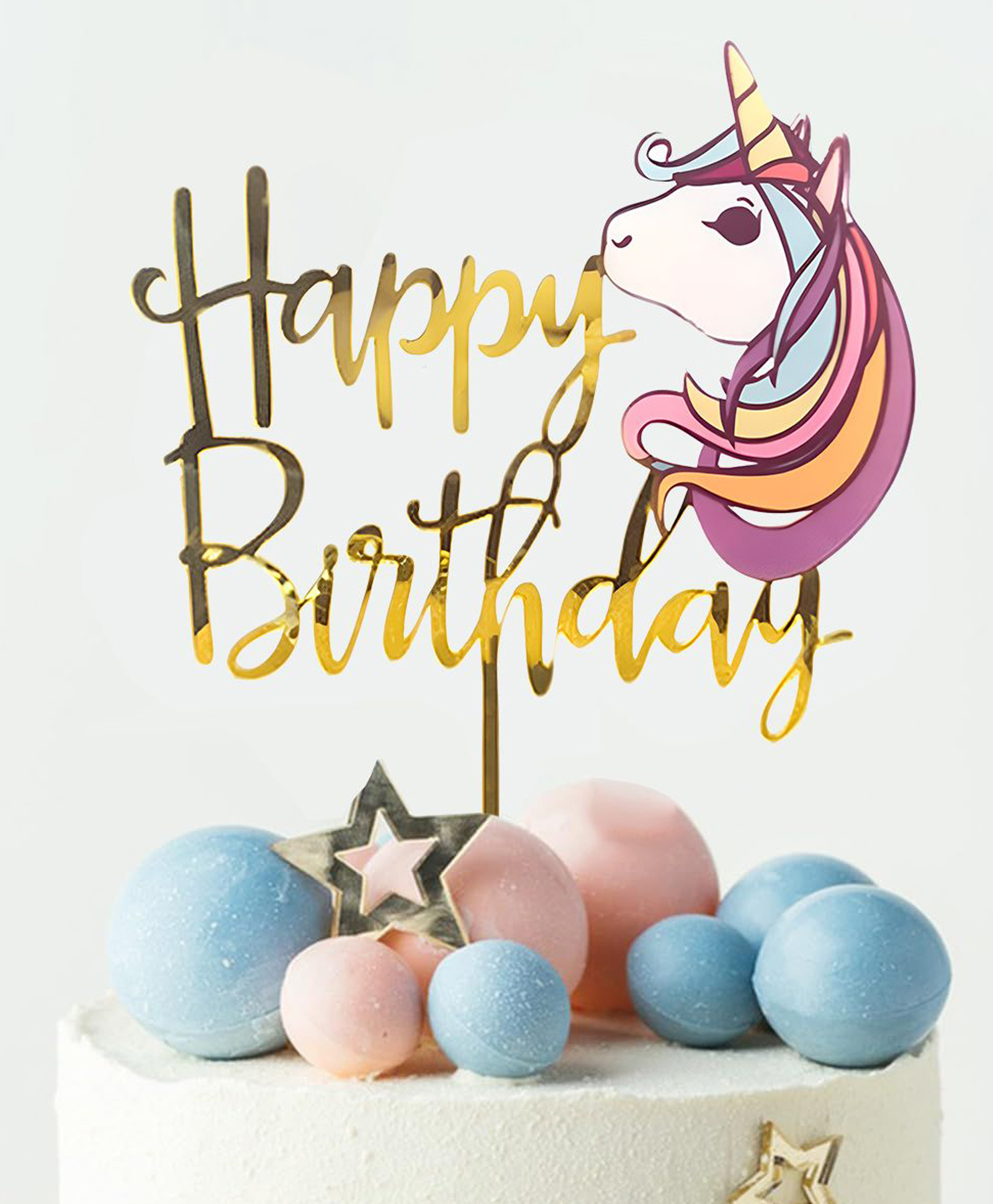 Funcart Acrylic Unicorn Happy Birthday Cake Topper - Golden-picture-11