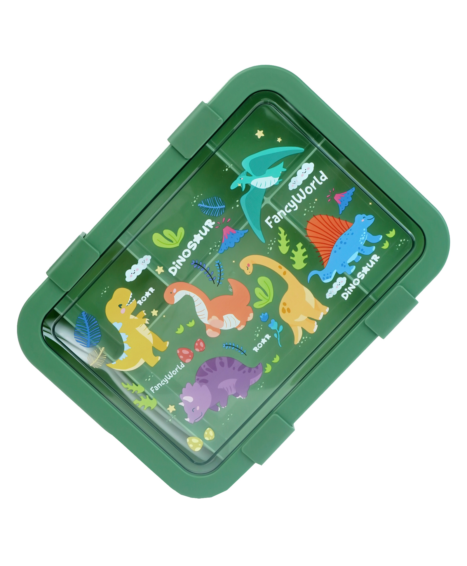 Little Surprise Box 5 Sections Dino Print Kids Lunch Box - Olive-image-25