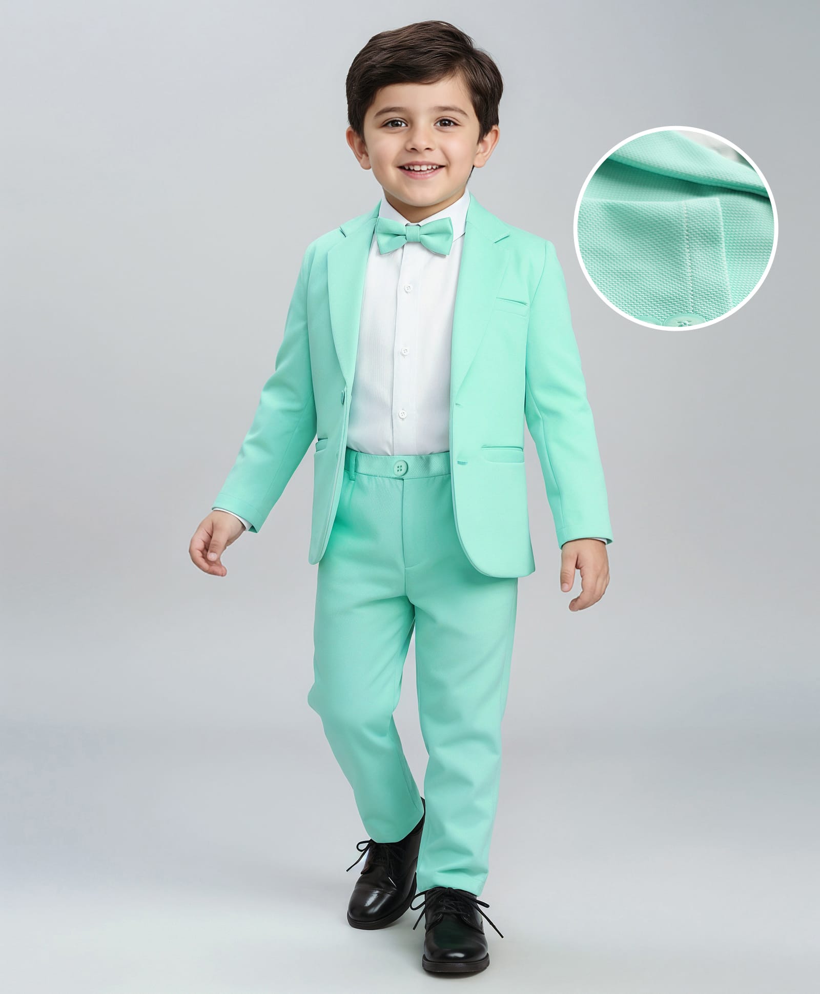 Babyhug Woven Full Sleeves Solid 3 Piece Party Suit With Bow - Sea Green-picture-11