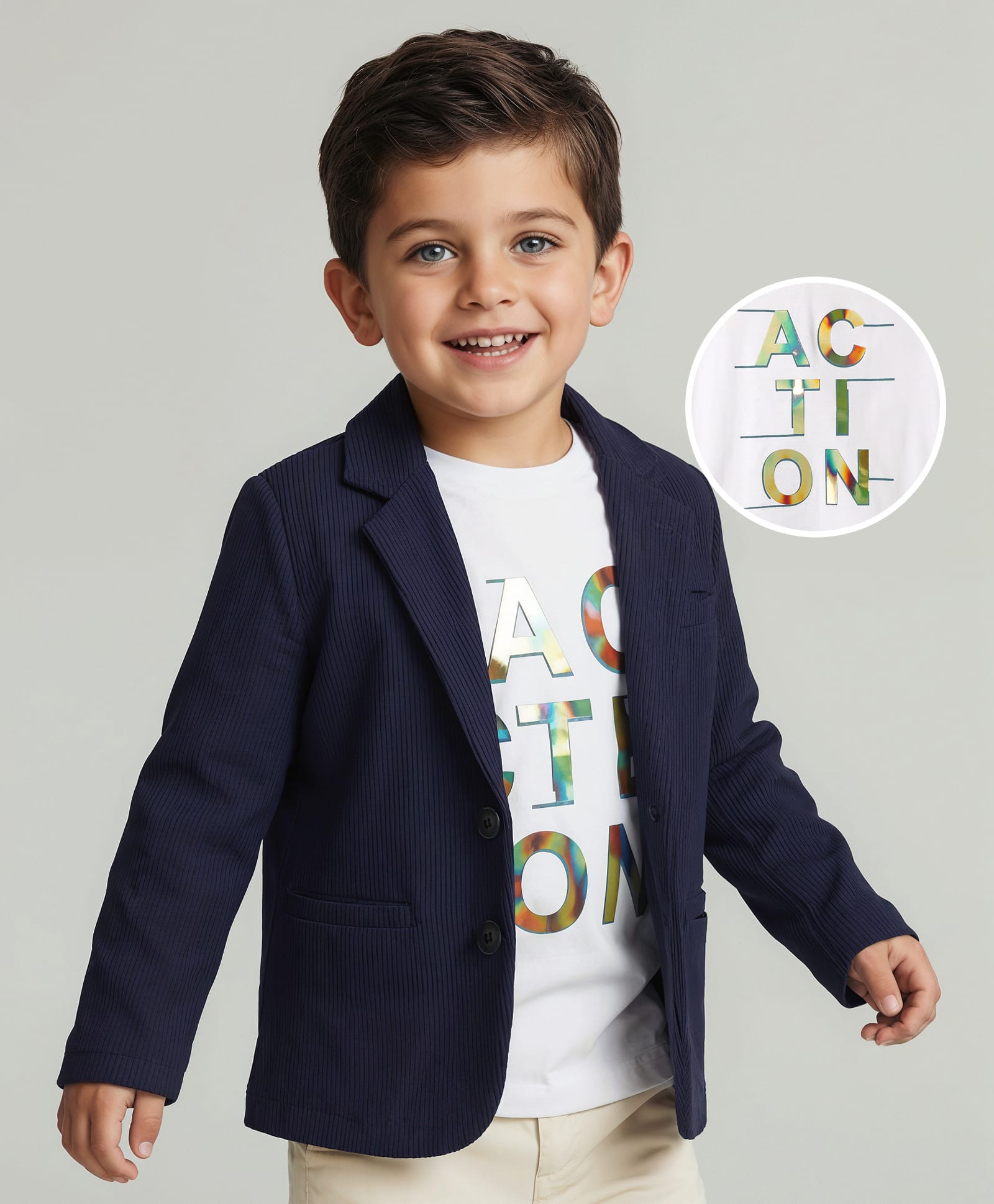 Babyhug Knit Full Sleeves Solid Blazer With Printed T-Shirt - Navy Blue-picture-31