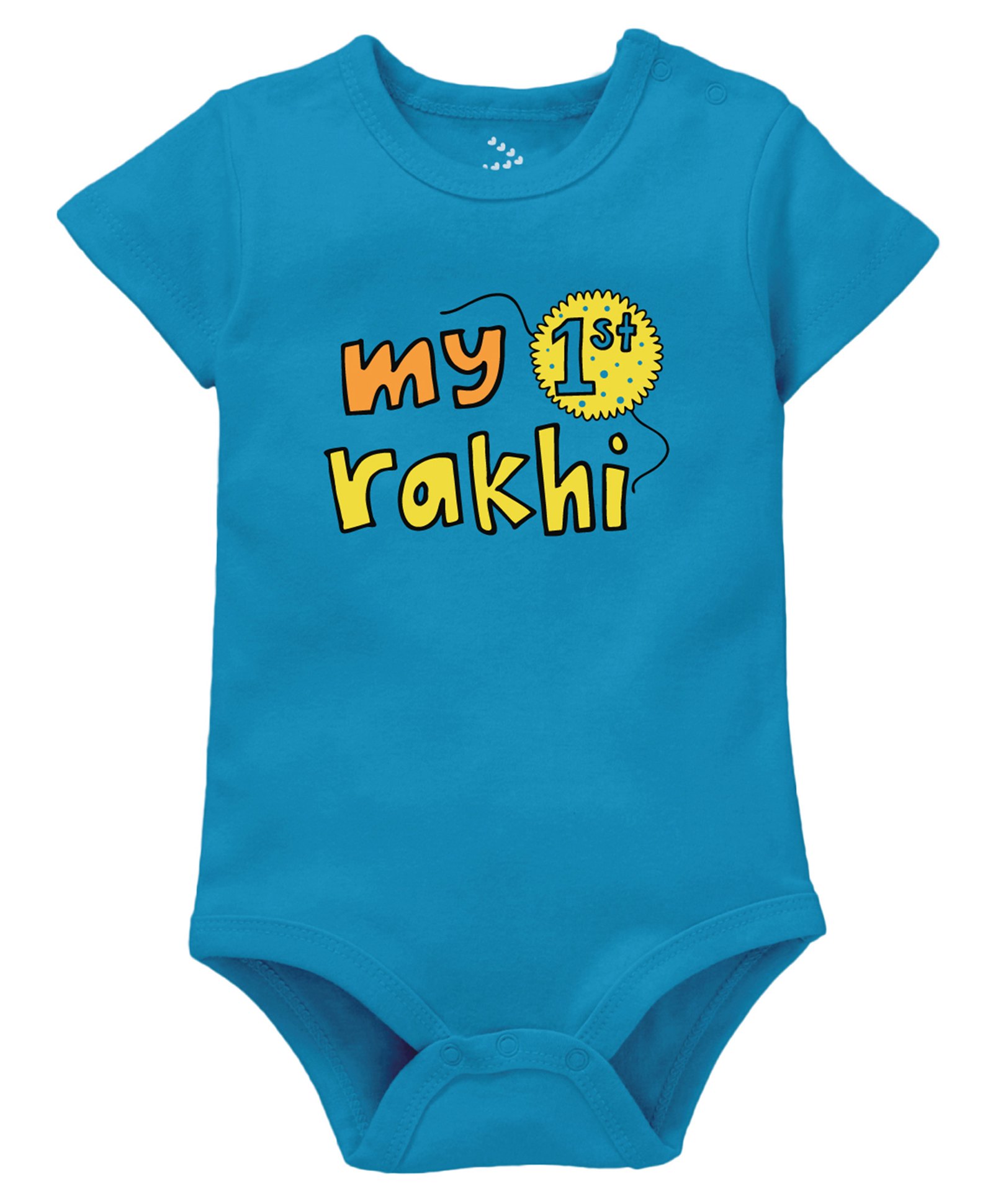 Zeezeezoo 100% Cotton Knit Rakshabandhan Theme Half Sleeves My 1st Rakhi Text Printed Onesie - Blue-picture-25