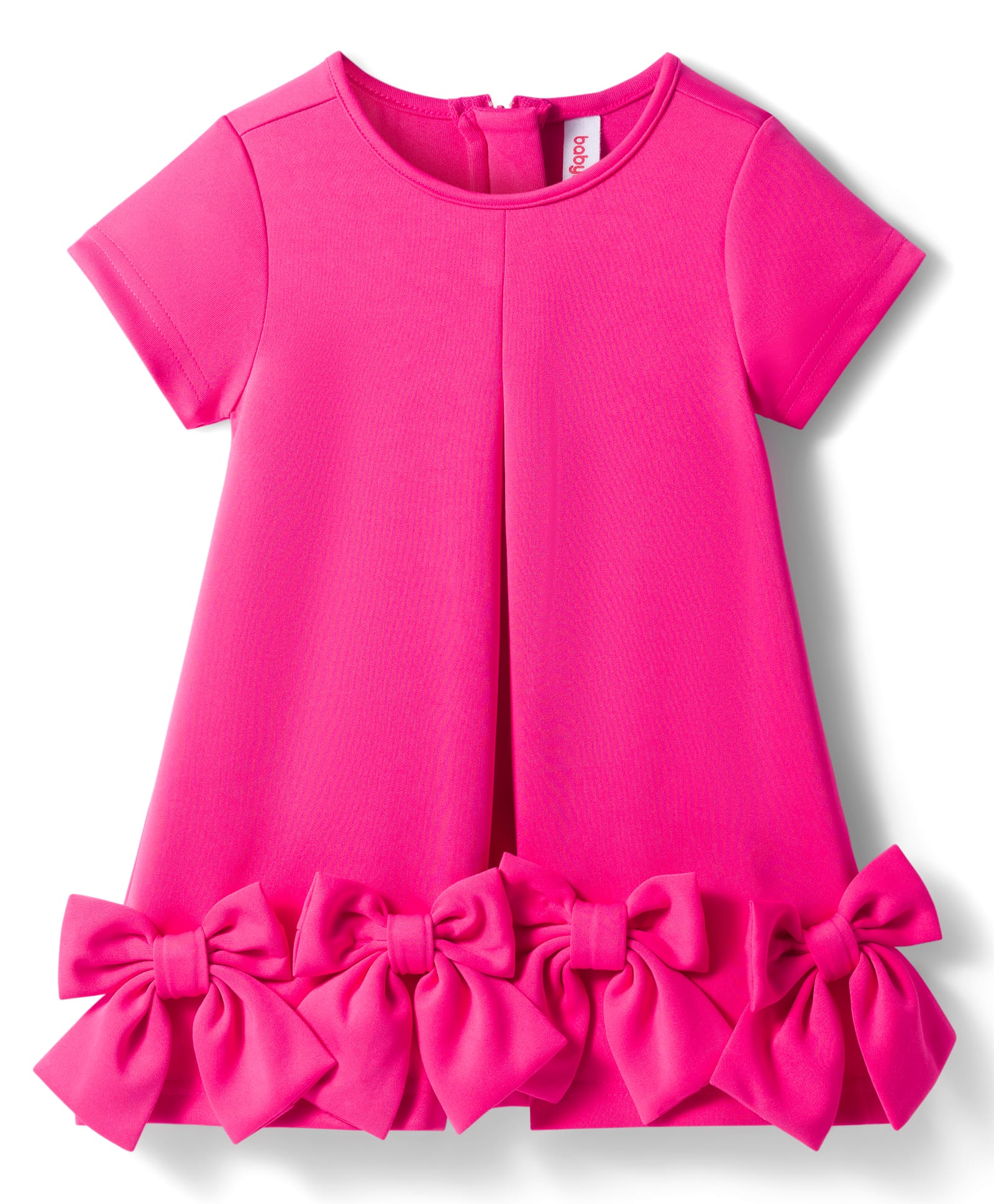 Babyhug Scuba Woven Half Sleeves Solid Party Dress With Frill Detailing & Bow Applique - Dark Pink-image-29