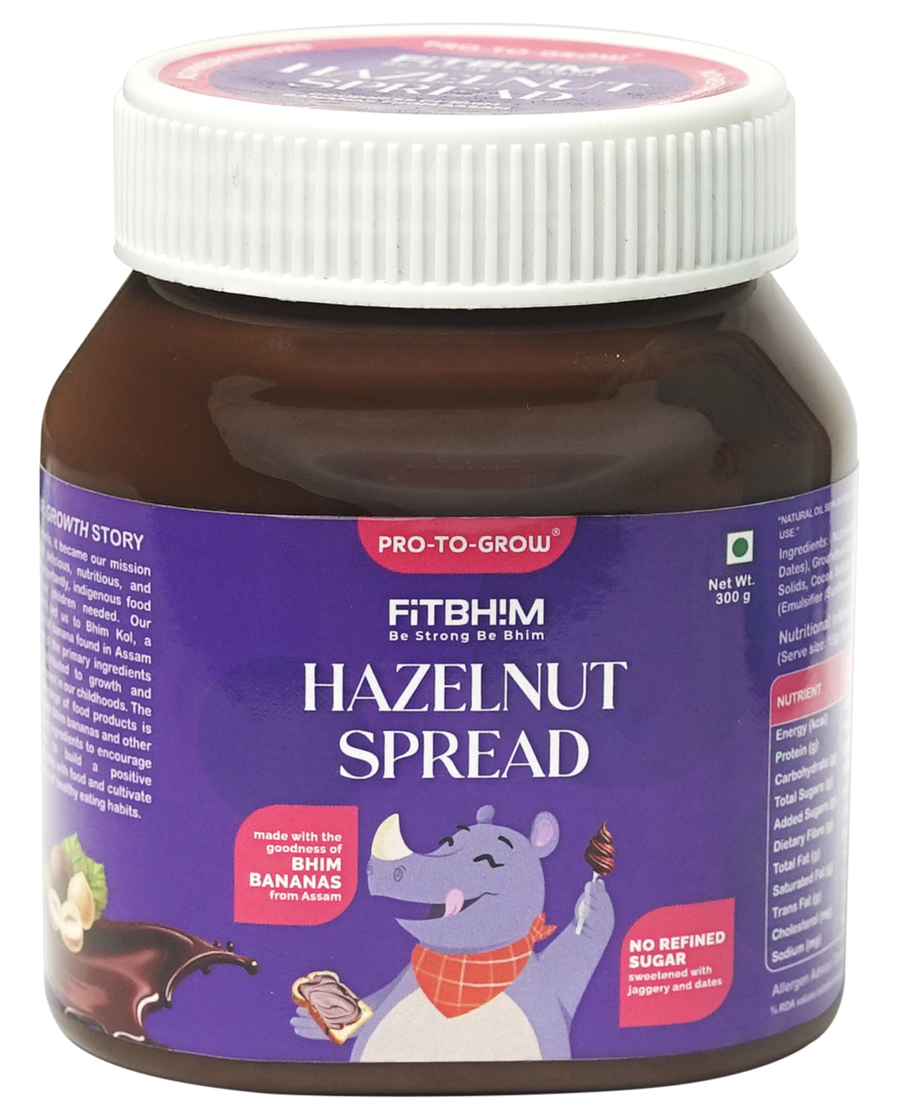 Pro To Grow Fitbhim Hazelnut Spread 300g | Enriched with Bhim Banana, Hazelnut & Cocoa | Sweetened with Jaggery & Dates | No Refined Sugar, No Palm Oil & Preservatives-image-25