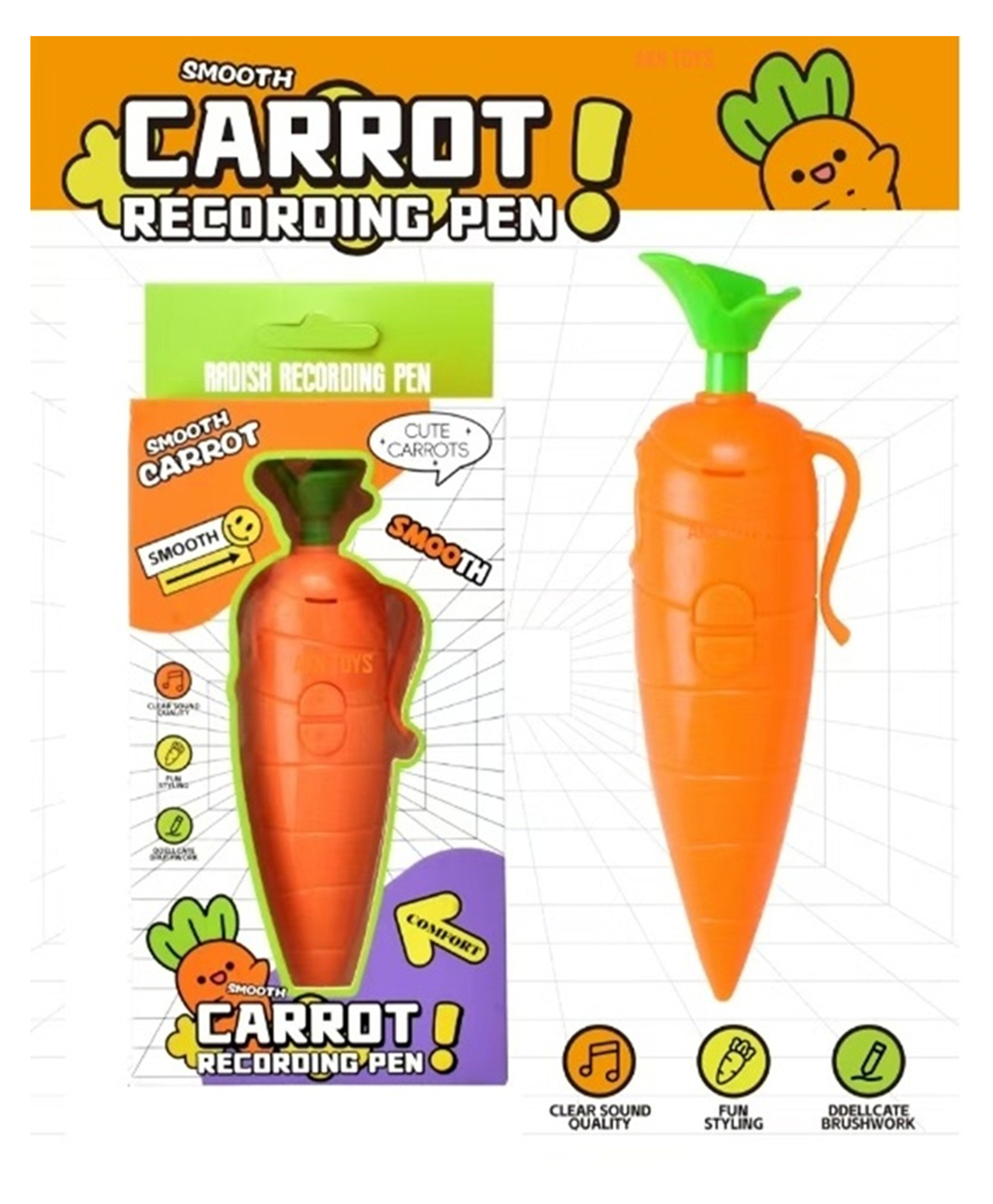 AKN TOYS Kids Carrot Recorder Pen Toy Also As Cute Ballpoint Pen For Boys Girls Recording Pen For Kids - pack of 1-picture-22