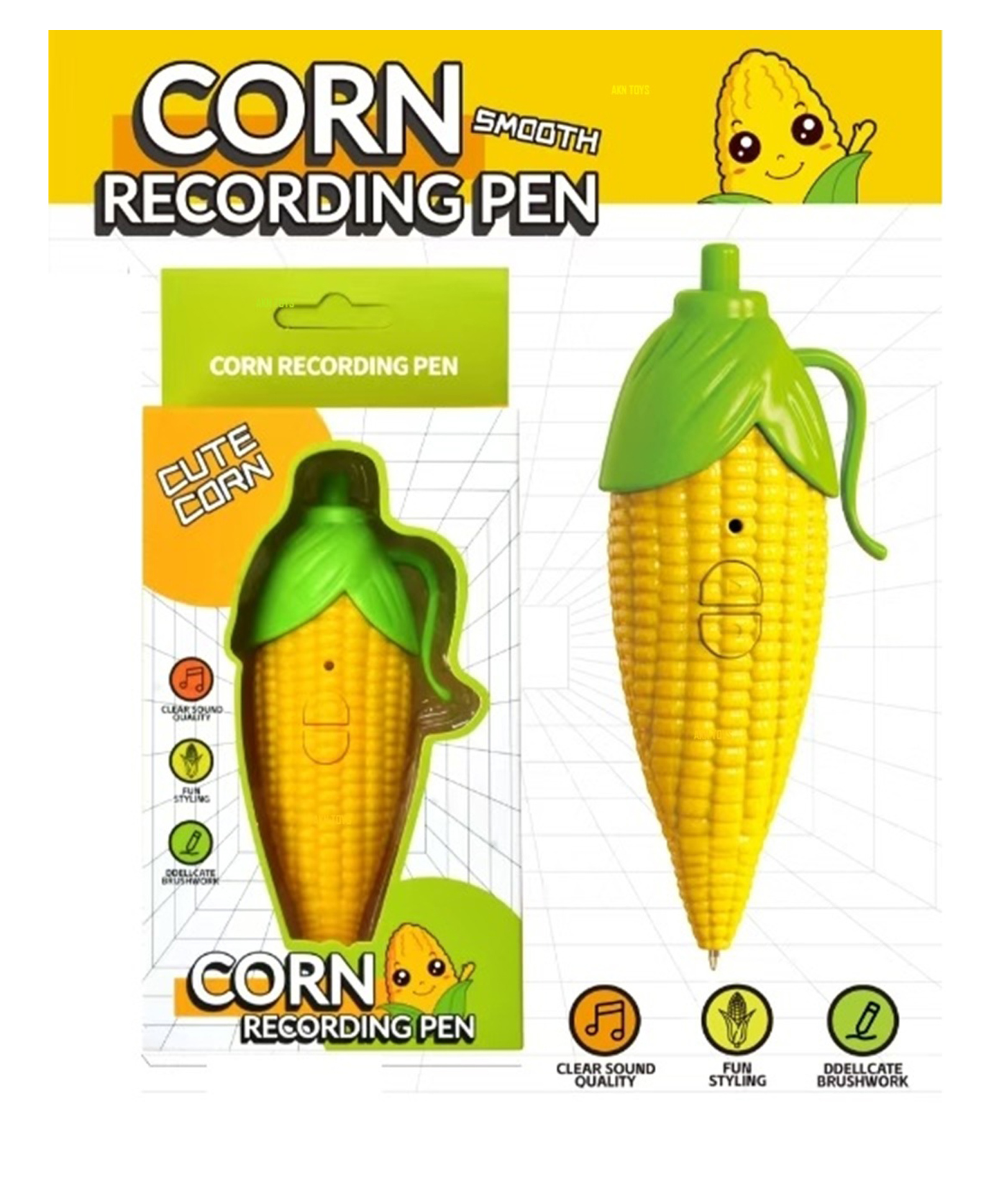AKN TOYS Kids Corn Recorder Pen Toy Also As Cute Ballpoint Pen For Boys Girls Recording Pen For Kids - pack of 1 --picture-21
