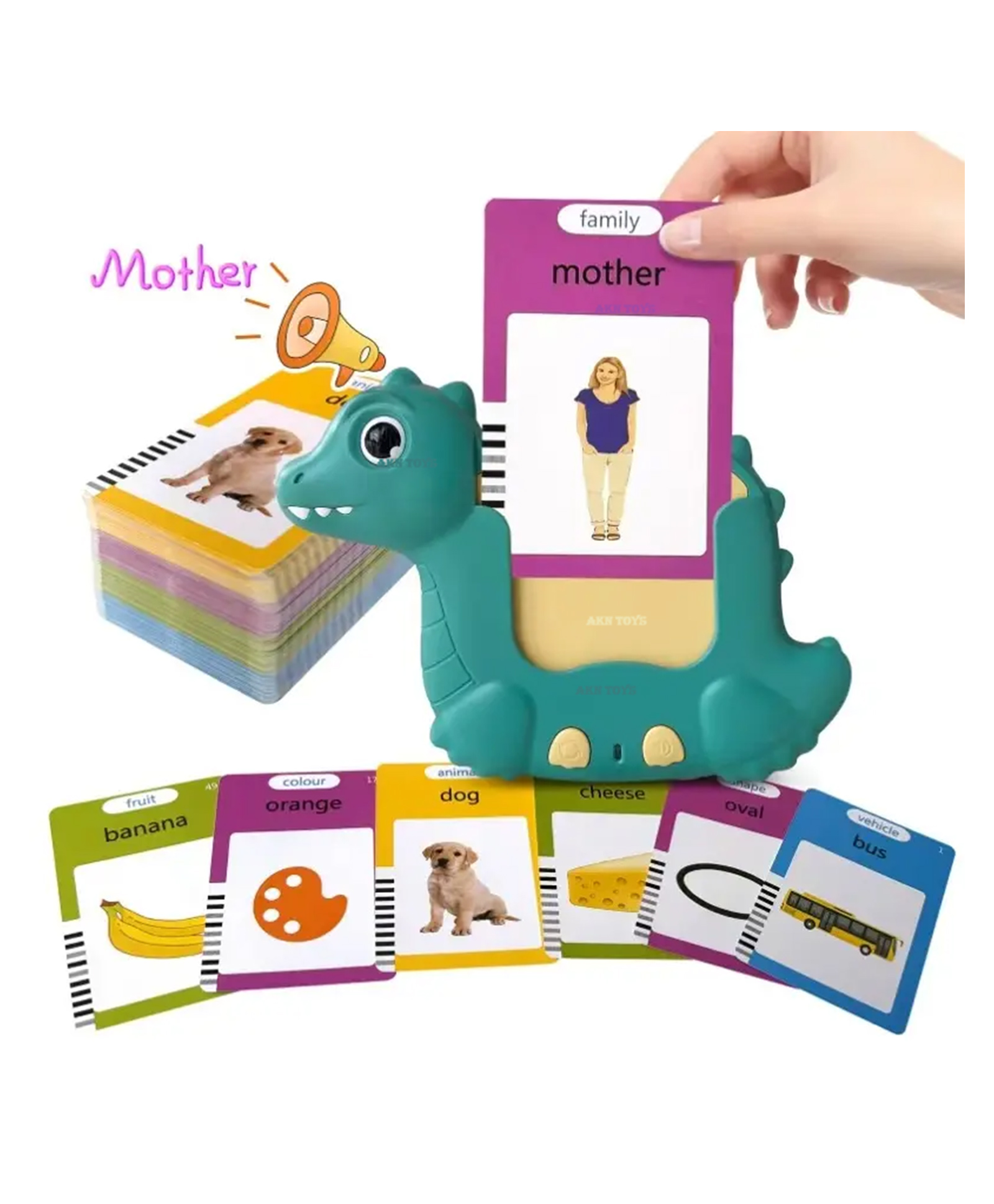 AKN TOYS CARD READER DINO SHAPE Flash Cards for Kids Talking English Words Flash Cards Toy - 112 pcs Card (COLOUR MAY VARY)-picture-28
