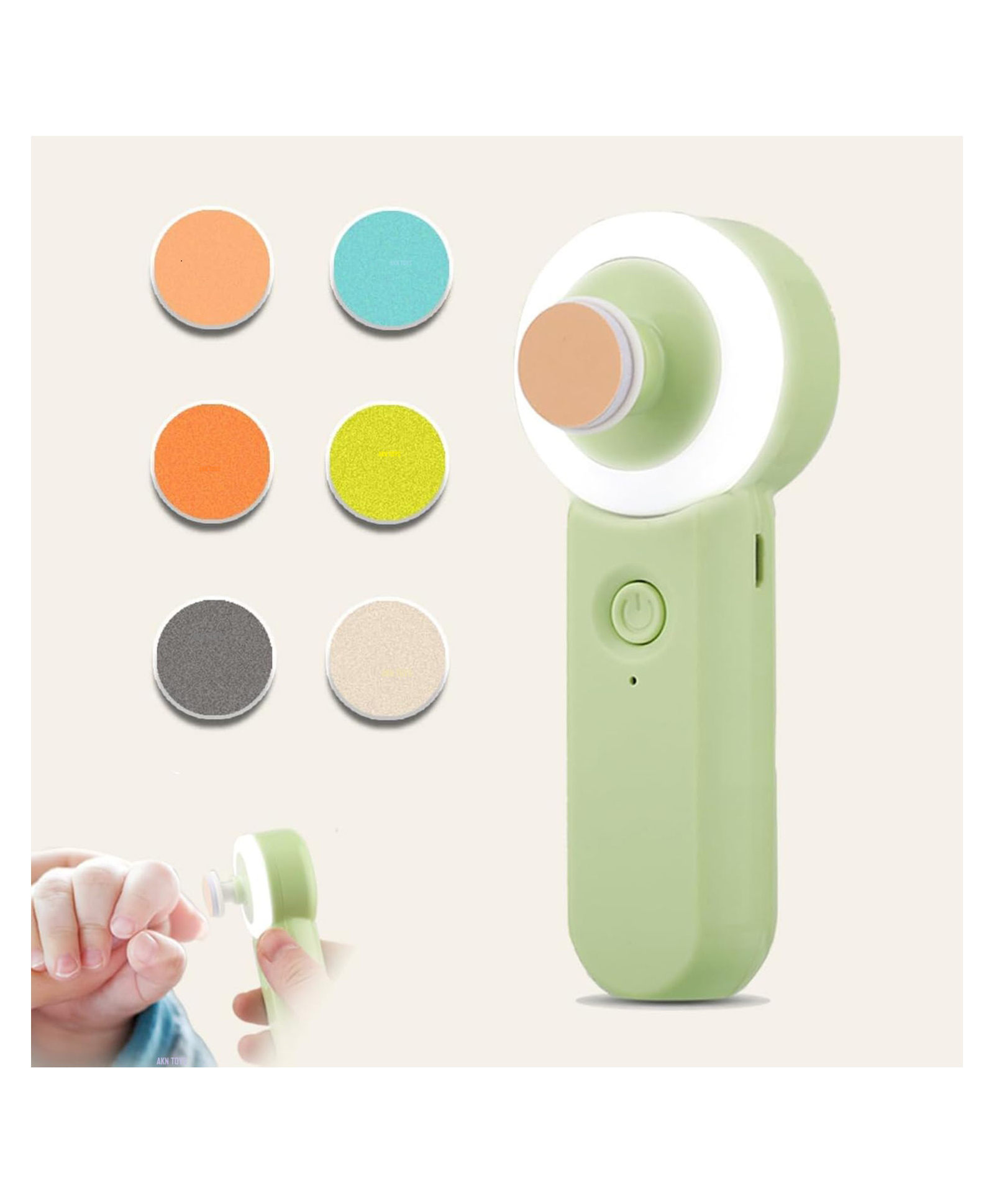 Flaze Baby Electric Nail Grinder Buffer Kit, Safe, Easy Rechargeable Baby Nail File,Baby Nail Trimmer, Ring LED Light, 6 Buffer Pads,- pack of 1 - ( color may vary )-image-20